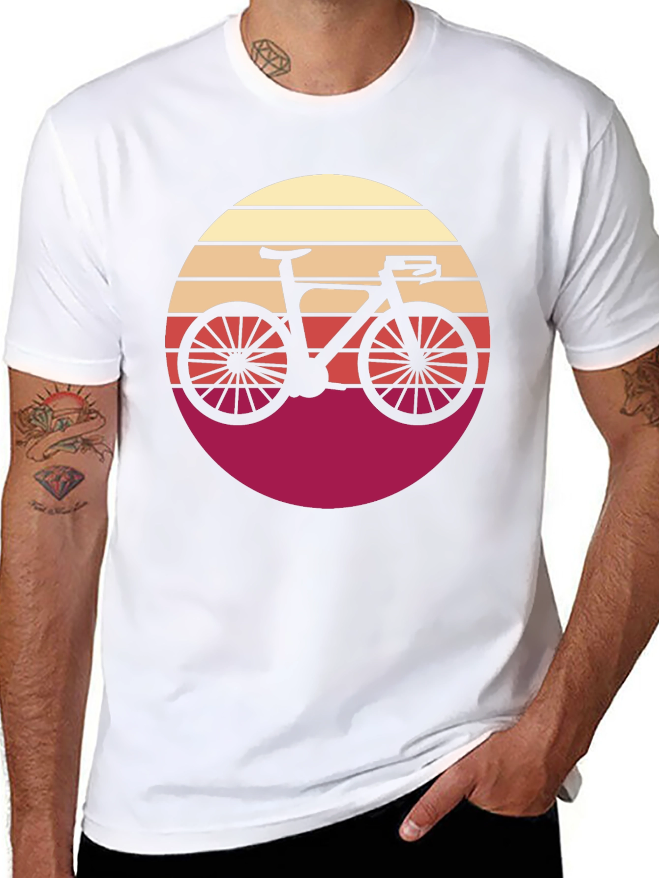 Retro Bicycle Sunset Graphic Tee - Black Cotton T-Shirt