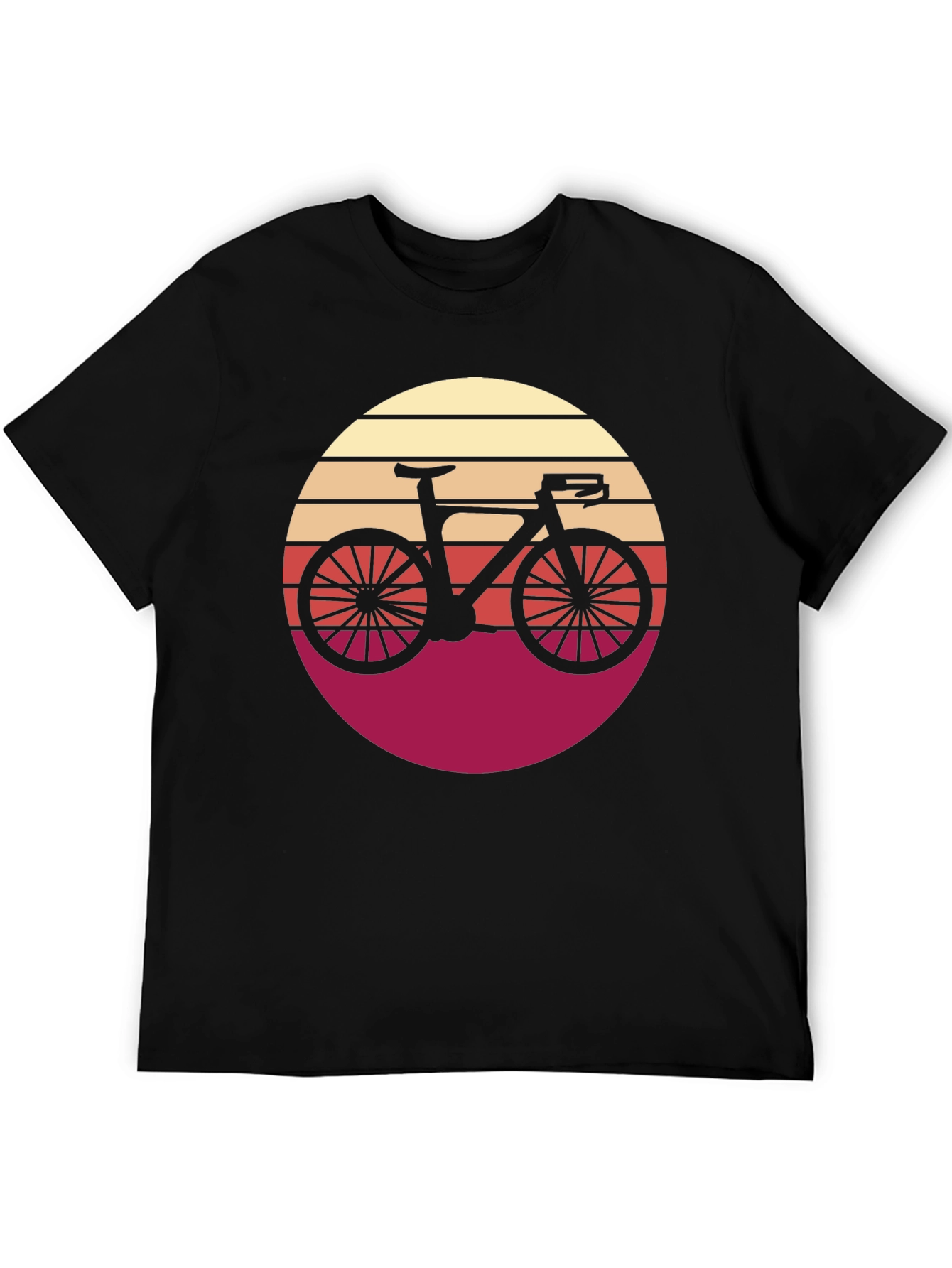 Retro Bicycle Sunset Graphic Tee - Black Cotton T-Shirt