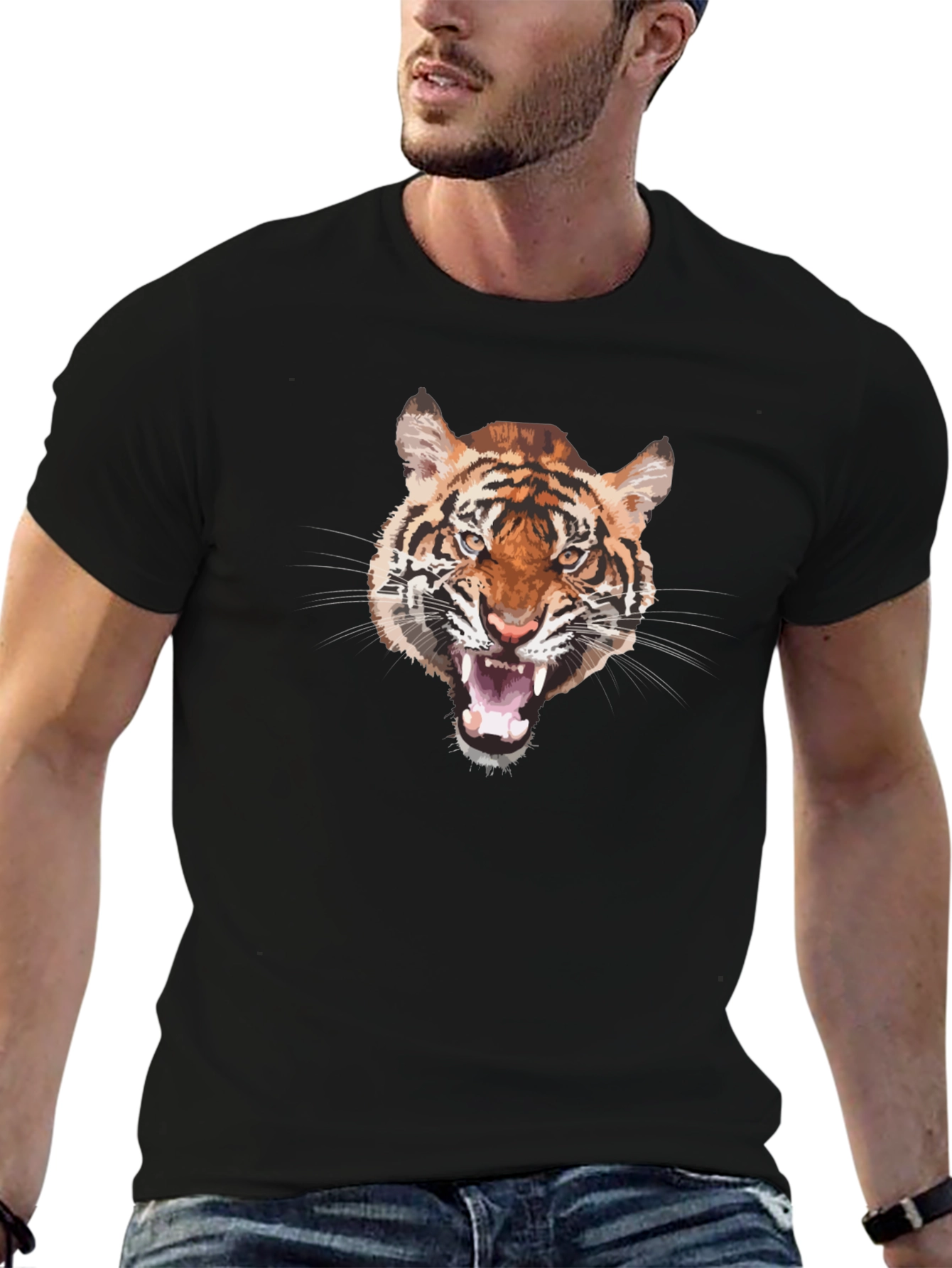 Bold Tiger Graphic T-Shirt - Mens Black Tee