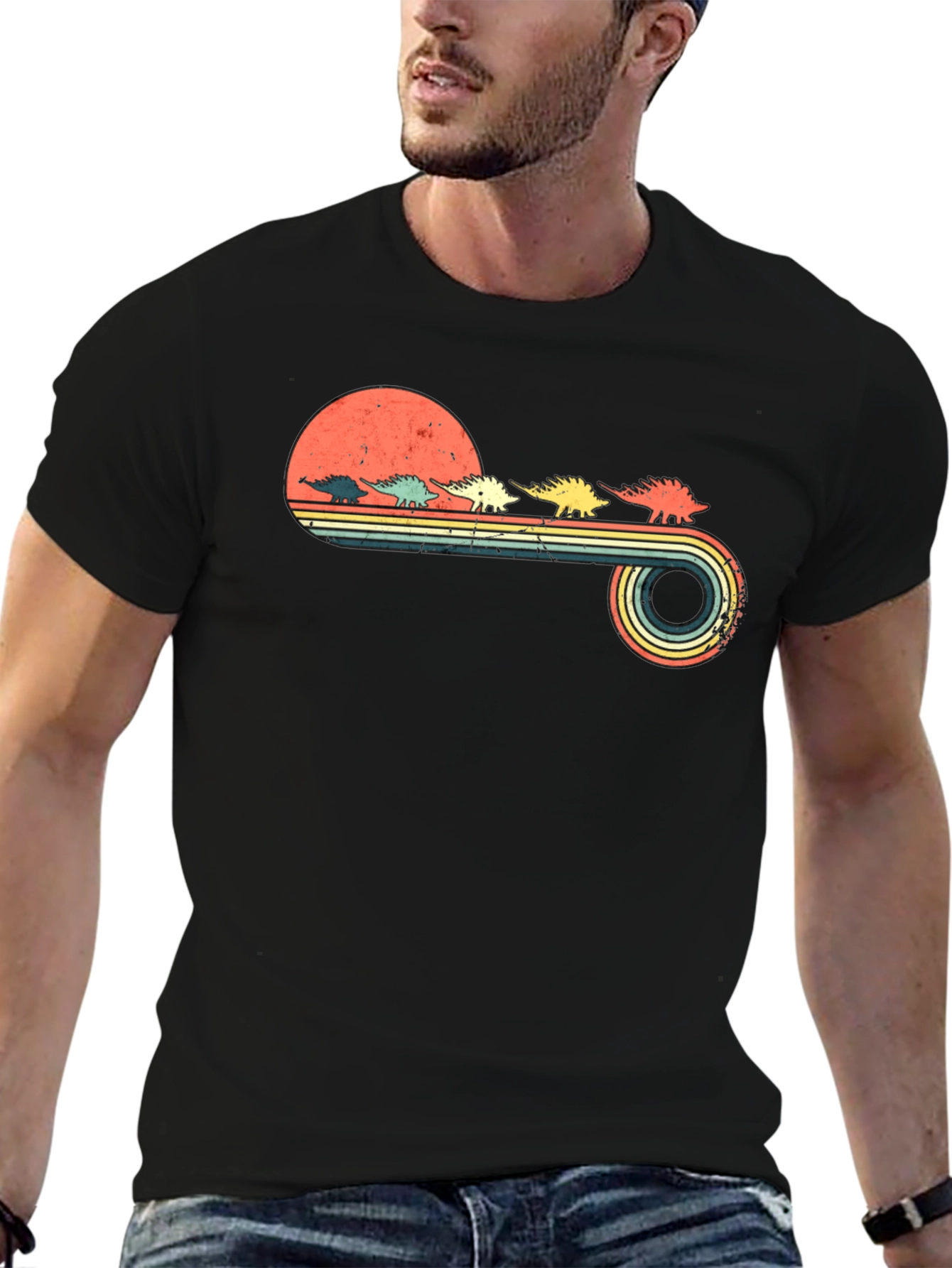 Retro Stegosaurus Sunset Graphic Tee