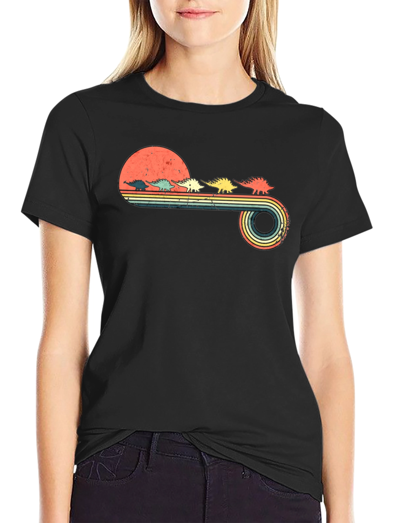 Retro Stegosaurus Sunset Graphic Tee
