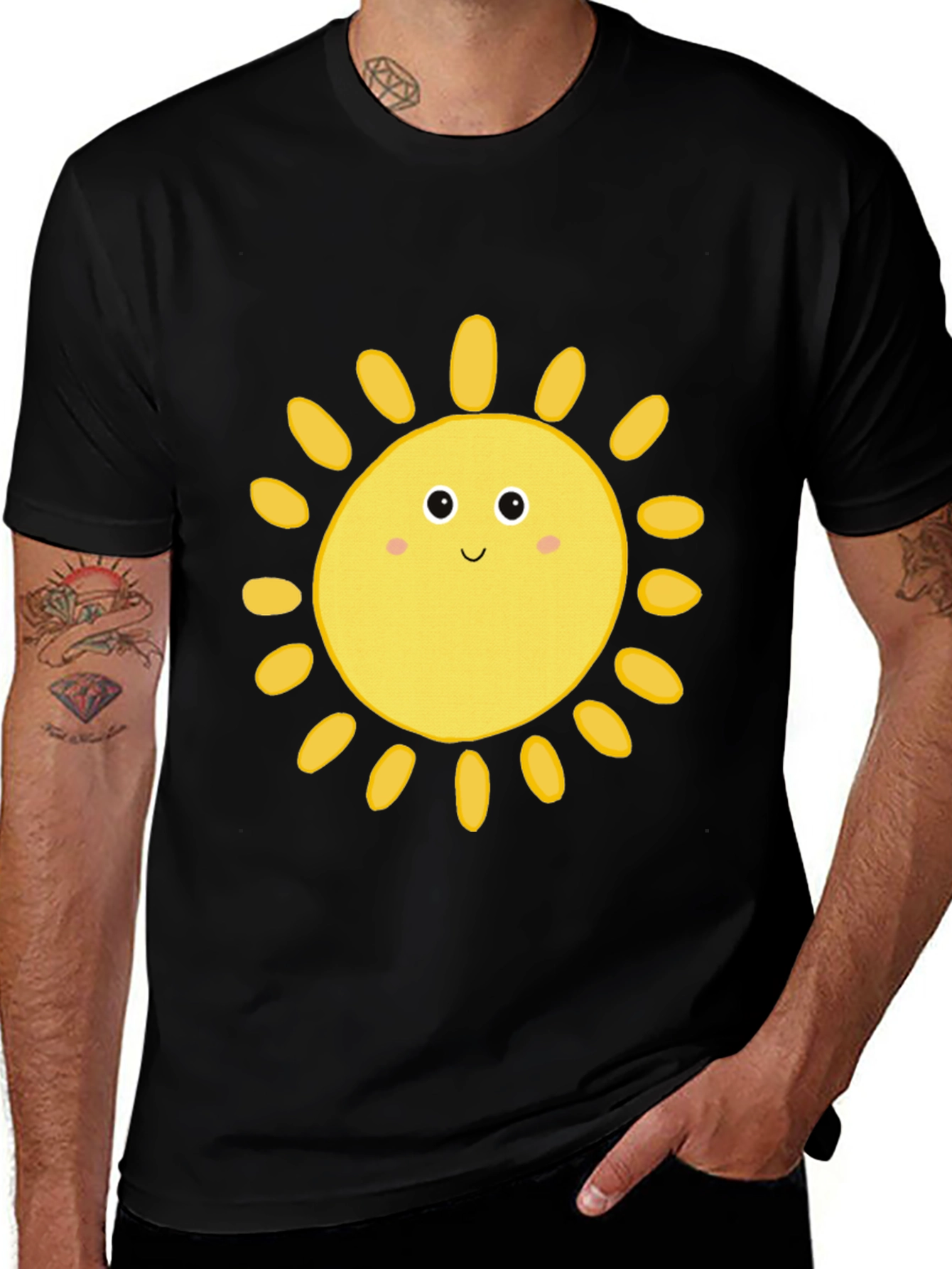 Smiling Sun Graphic T-Shirt - Black Casual Tee