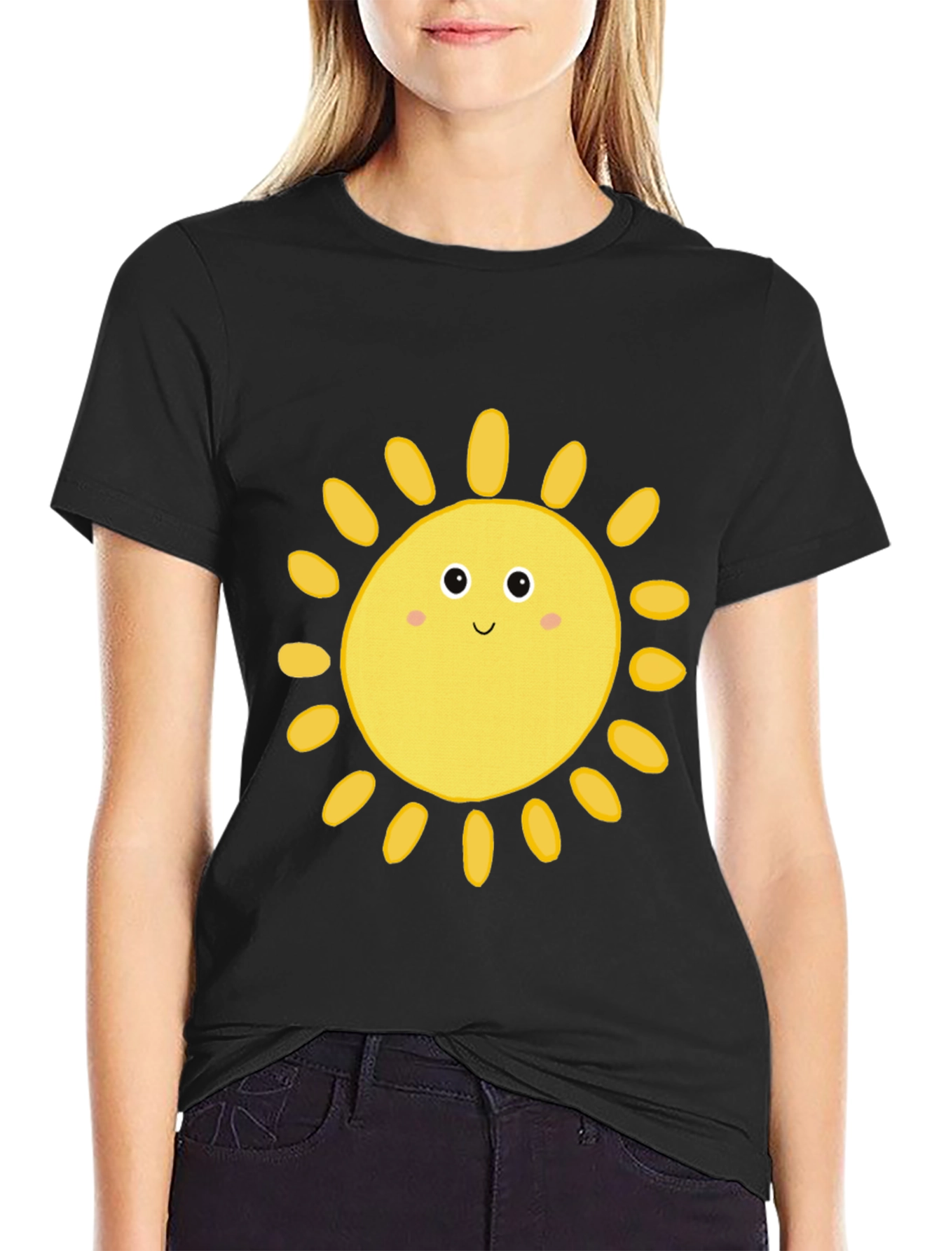 Smiling Sun Graphic T-Shirt - Black Casual Tee
