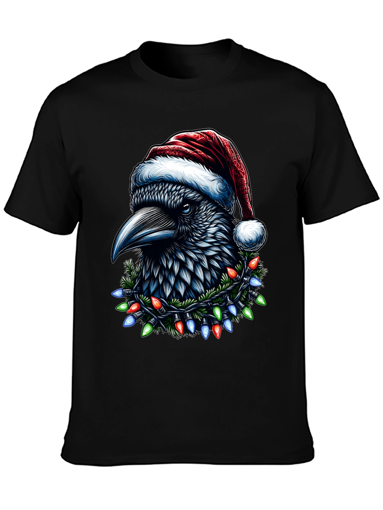 Holiday Raven T-Shirt with Santa Hat & Lights