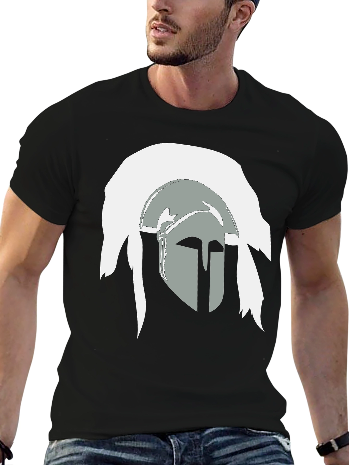 Spartan Helmet Graphic Tee - Bold Stylish Black T-Shirt