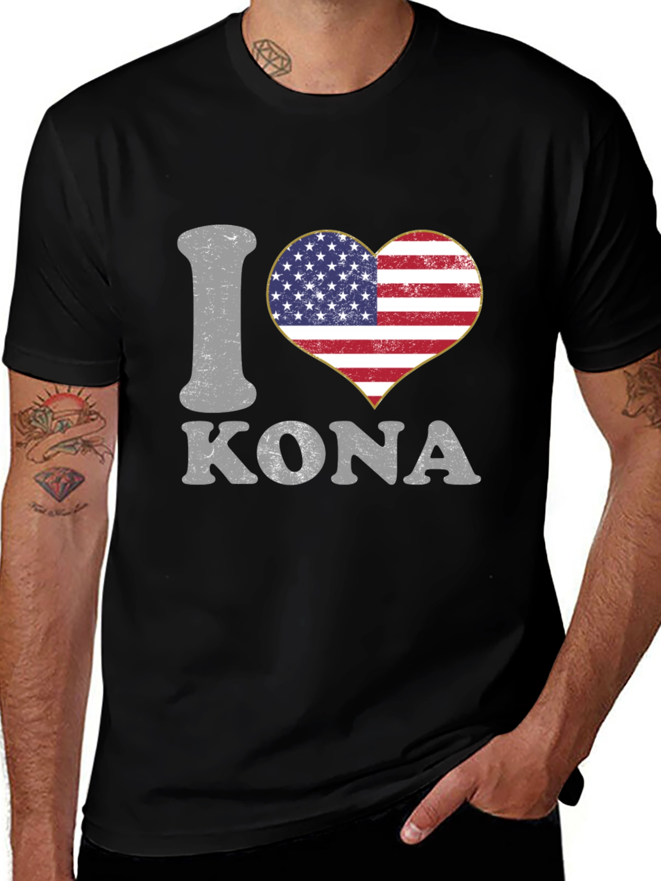 I Love Kona USA Flag Heart T-Shirt