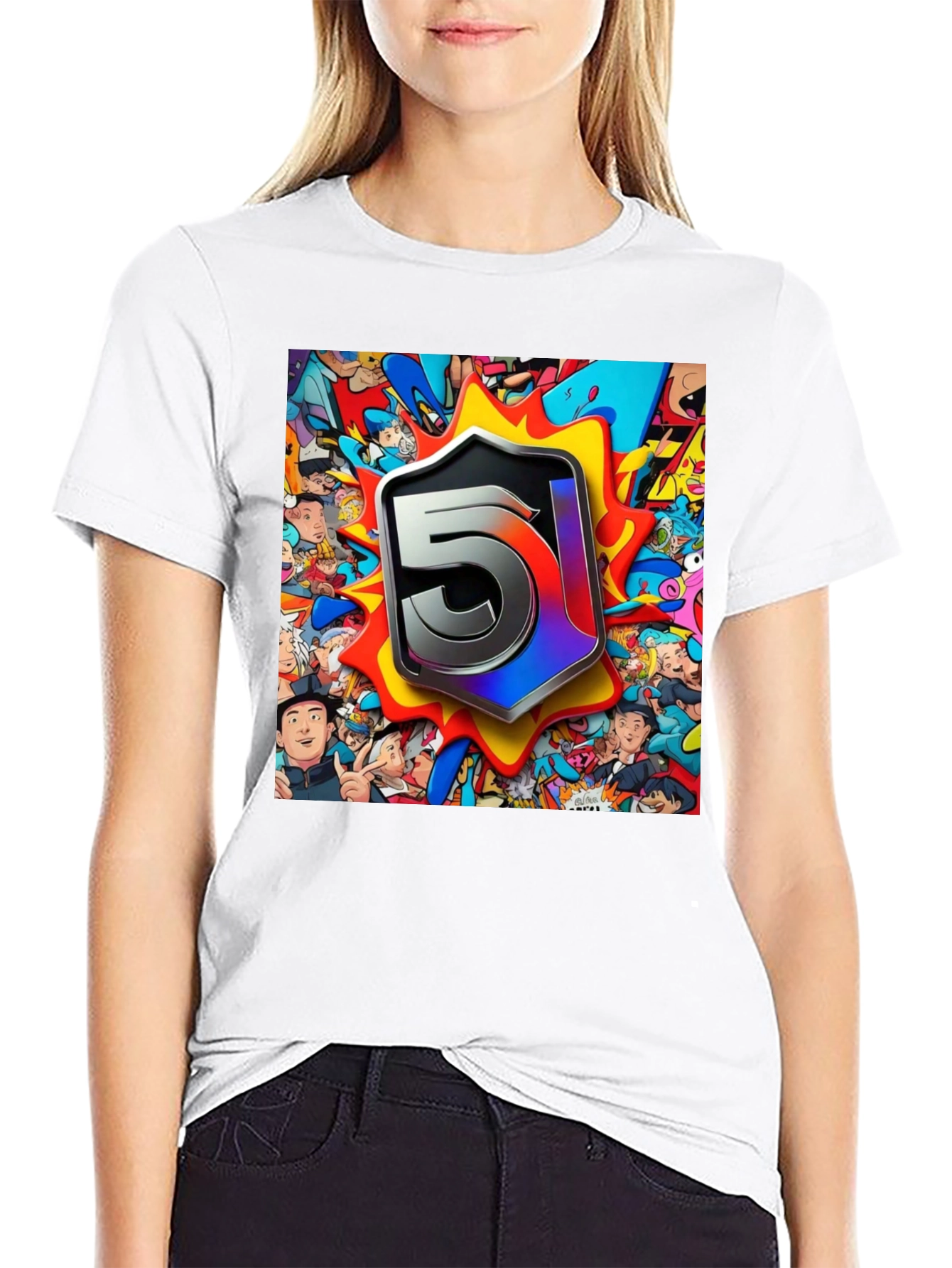 Statement Cartoon Graphic Black T-Shirt