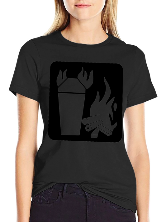 Black T-Shirt with Fire Symbol Graphic Print