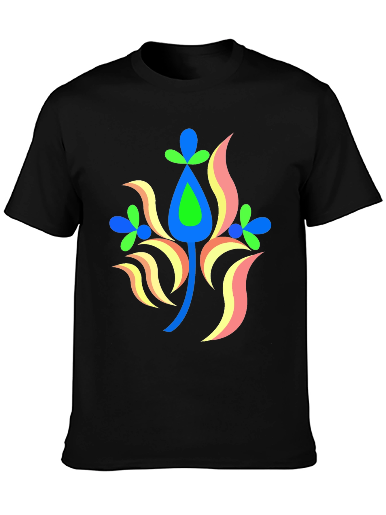 Vibrant Floral Graphic Black T-Shirt