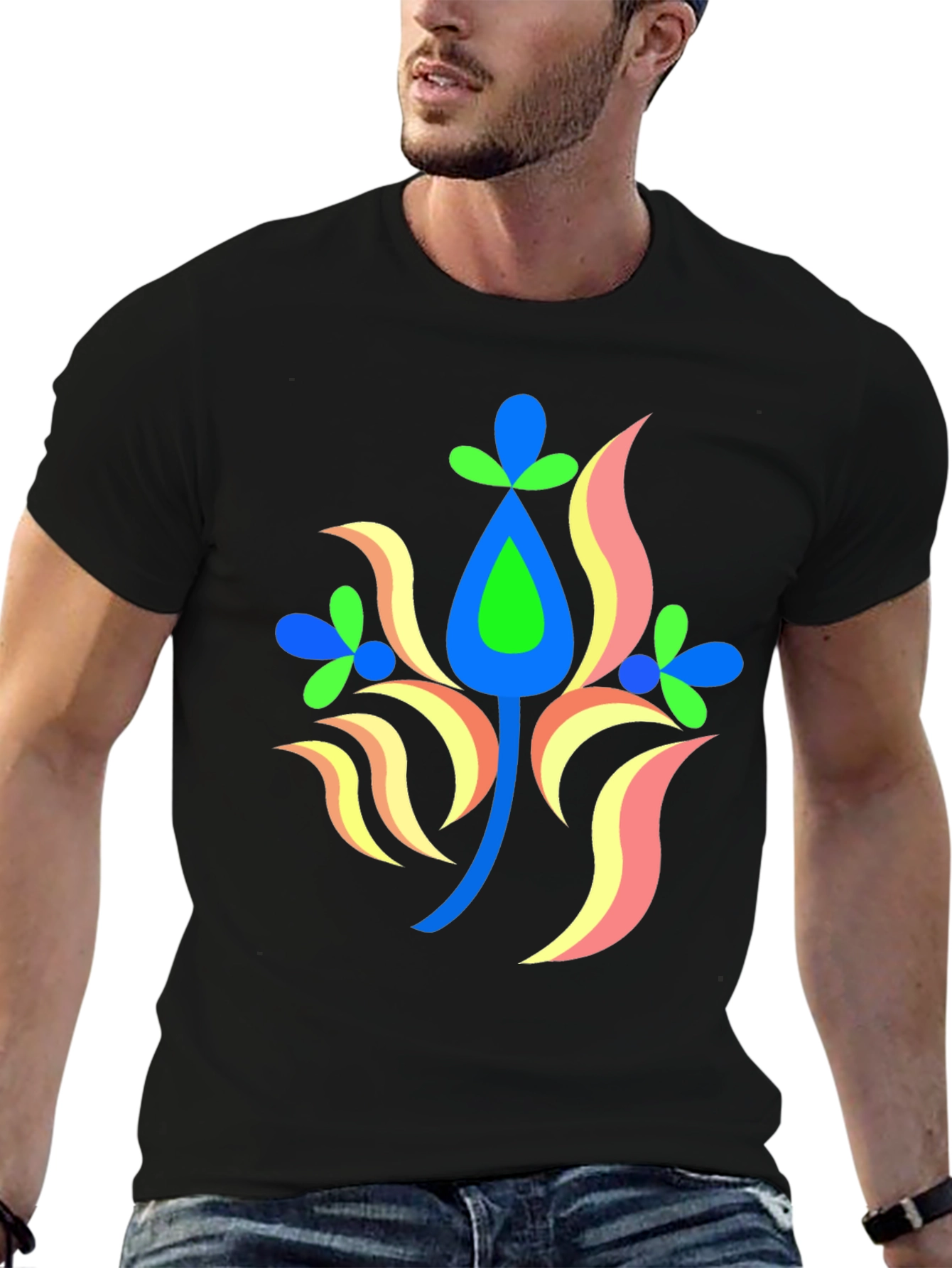 Vibrant Floral Graphic Black T-Shirt