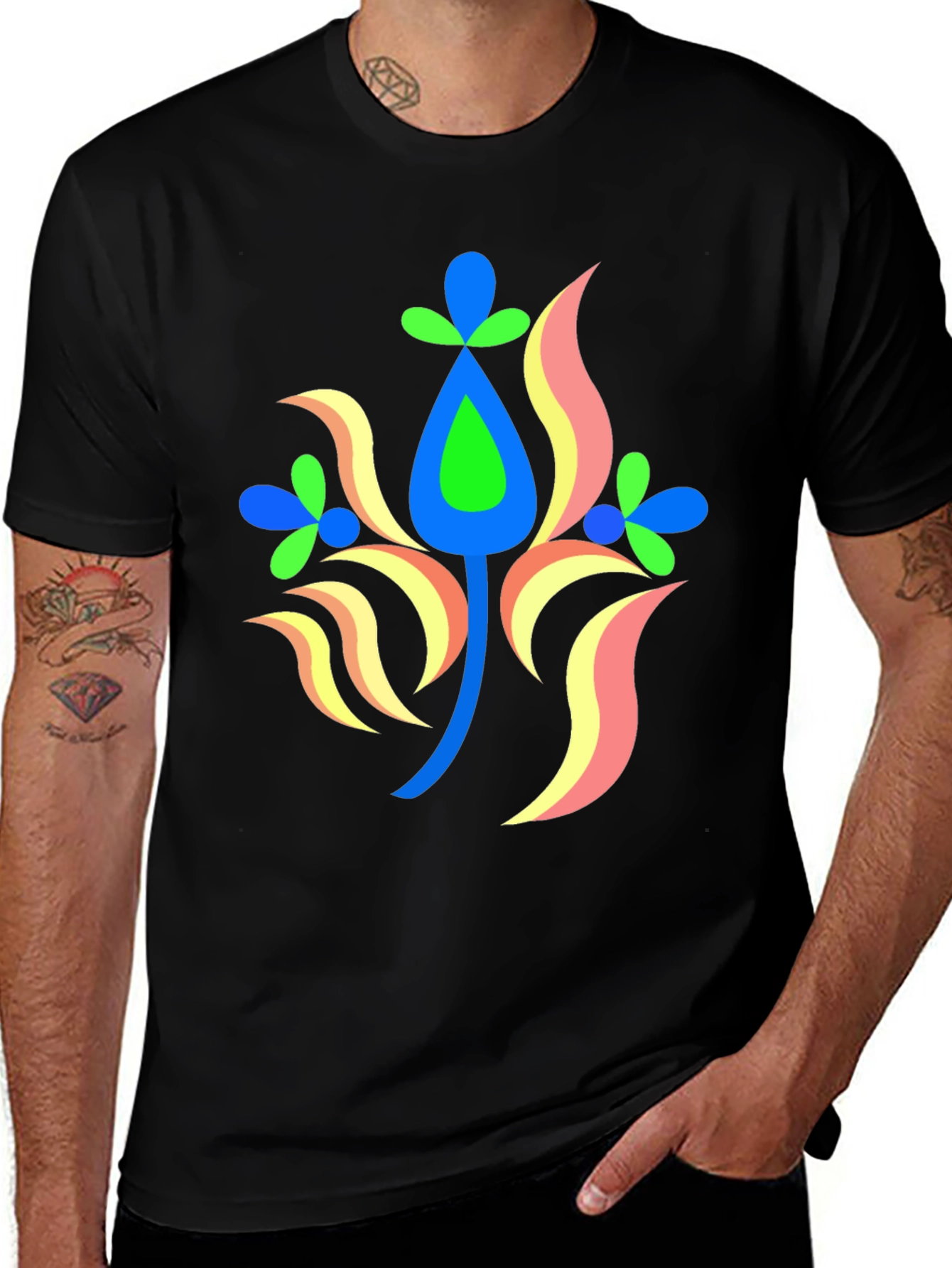 Vibrant Floral Graphic Black T-Shirt