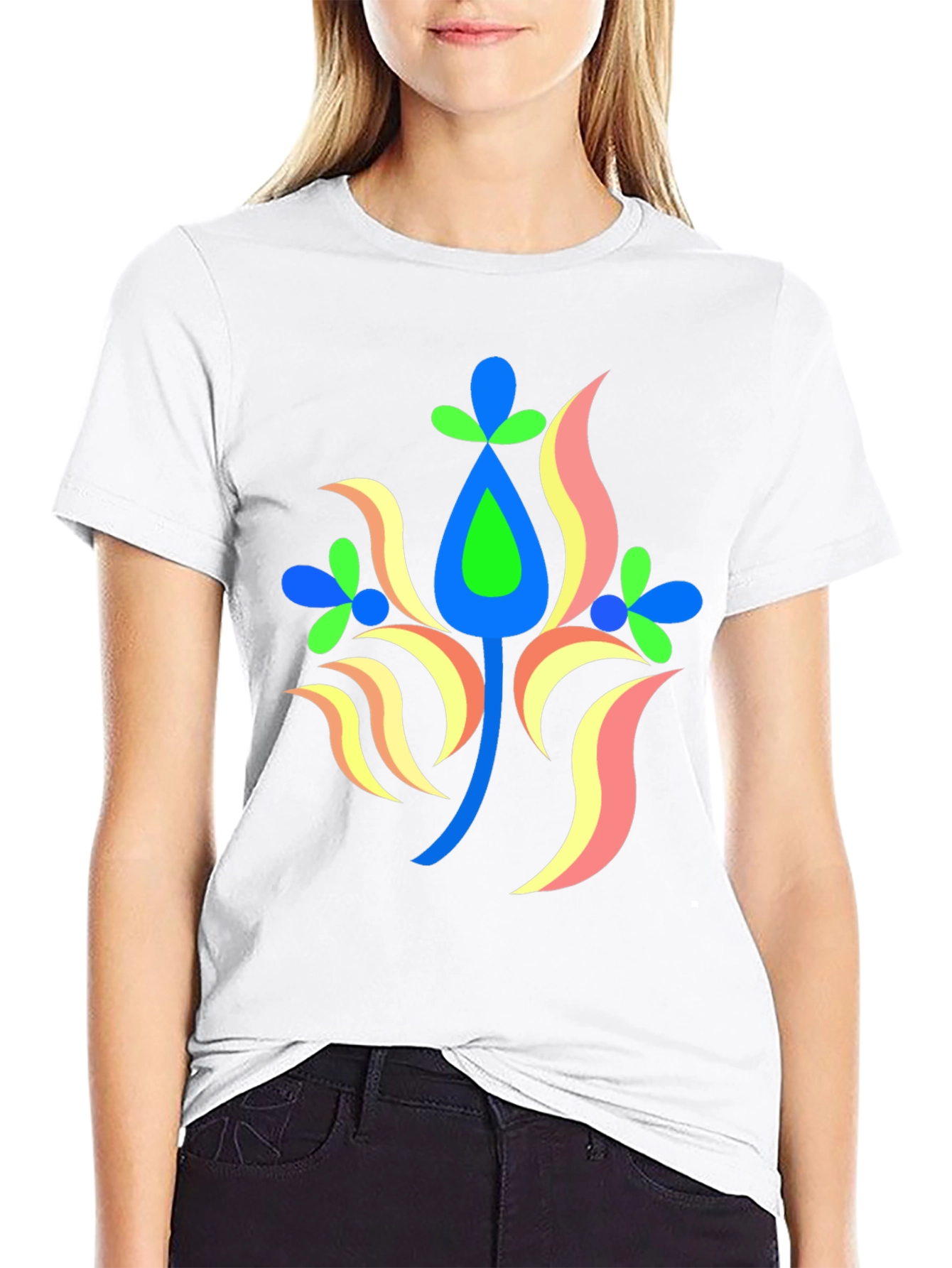Vibrant Floral Graphic Black T-Shirt