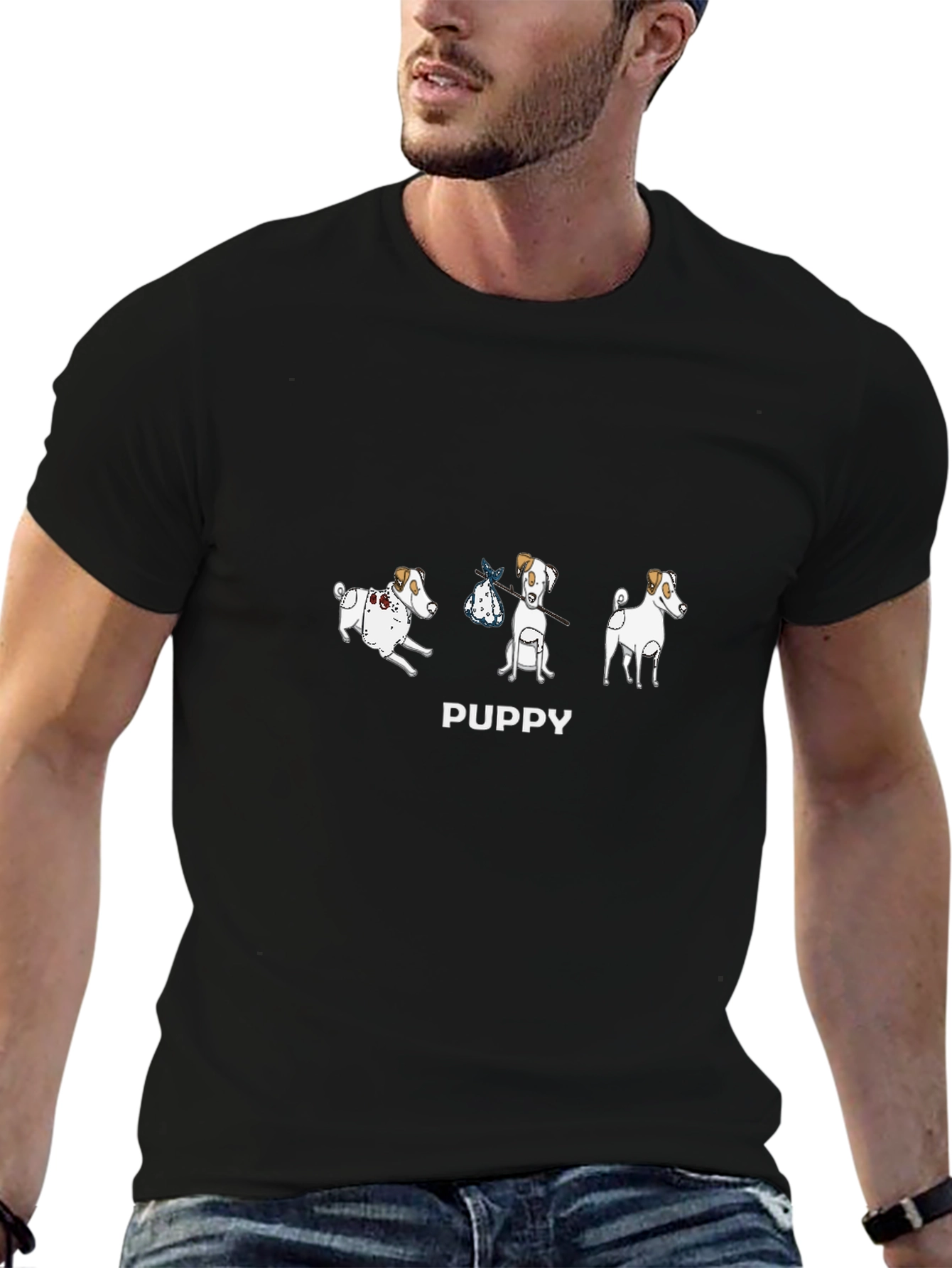 Puppy Dog Graphic Print Black T-Shirt