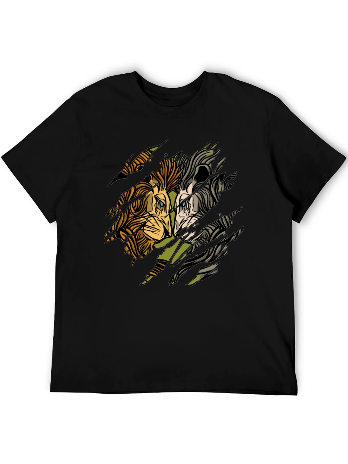 Lion Graphic Print Black Crewneck T-Shirt