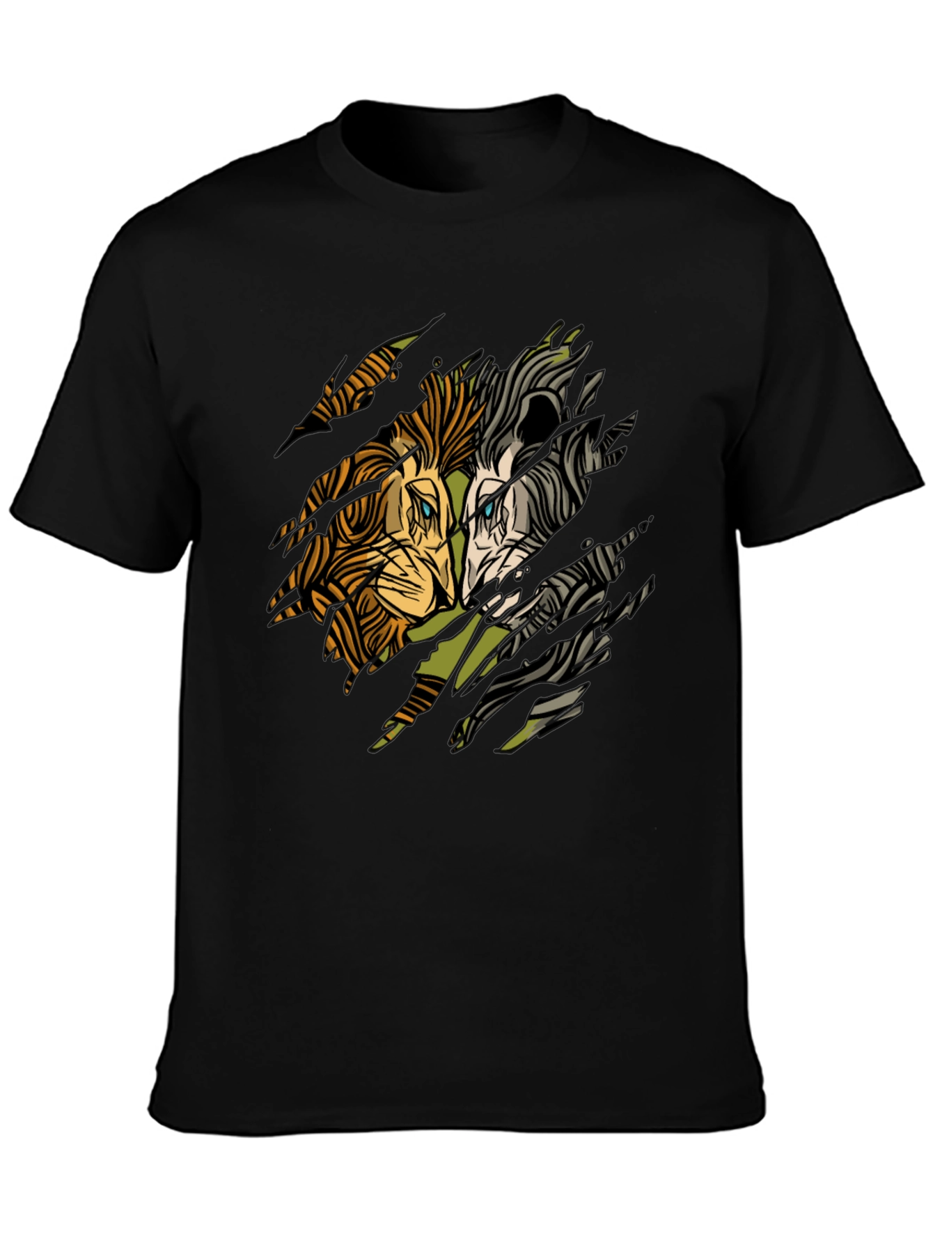 Lion Graphic Print Black Crewneck T-Shirt