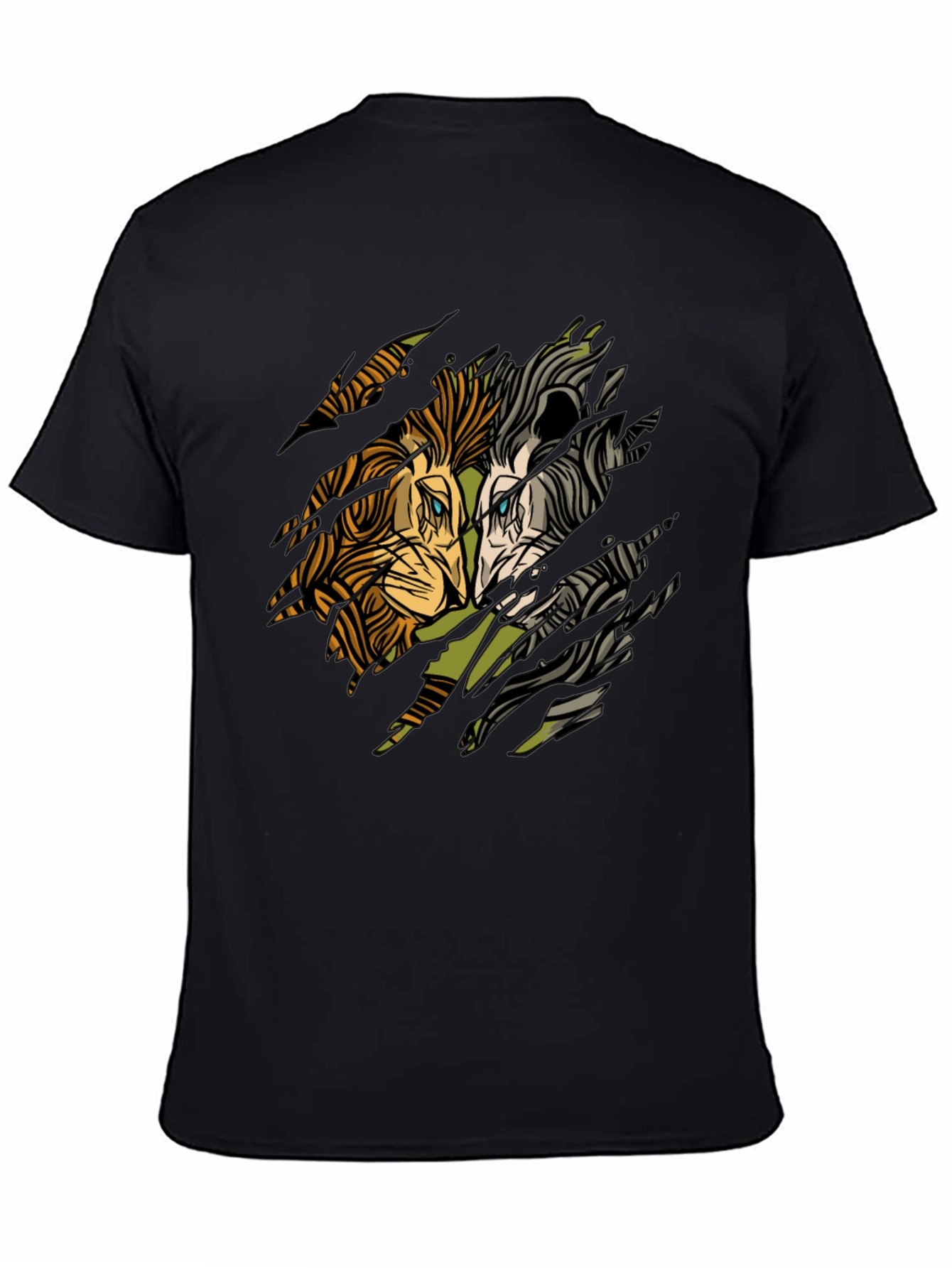 Lion Graphic Print Black Crewneck T-Shirt
