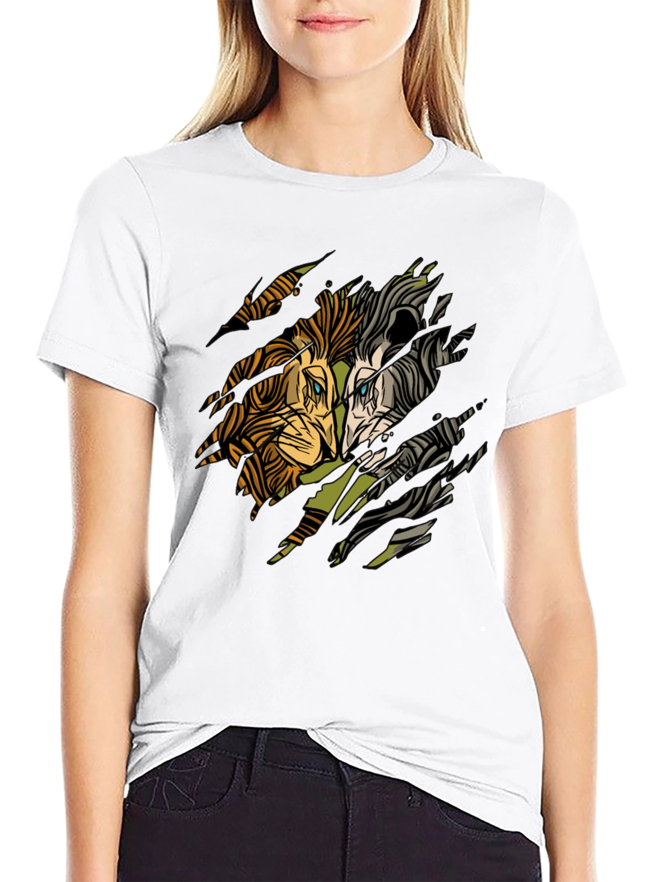 Lion Graphic Print Black Crewneck T-Shirt