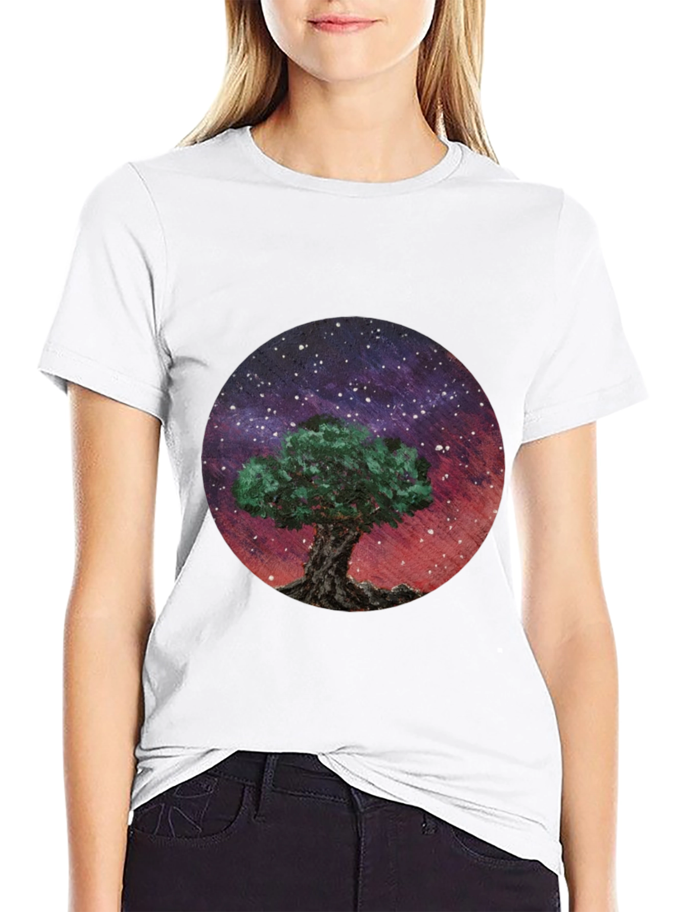 Celestial Tree Graphic Tee - Black Cotton Blend