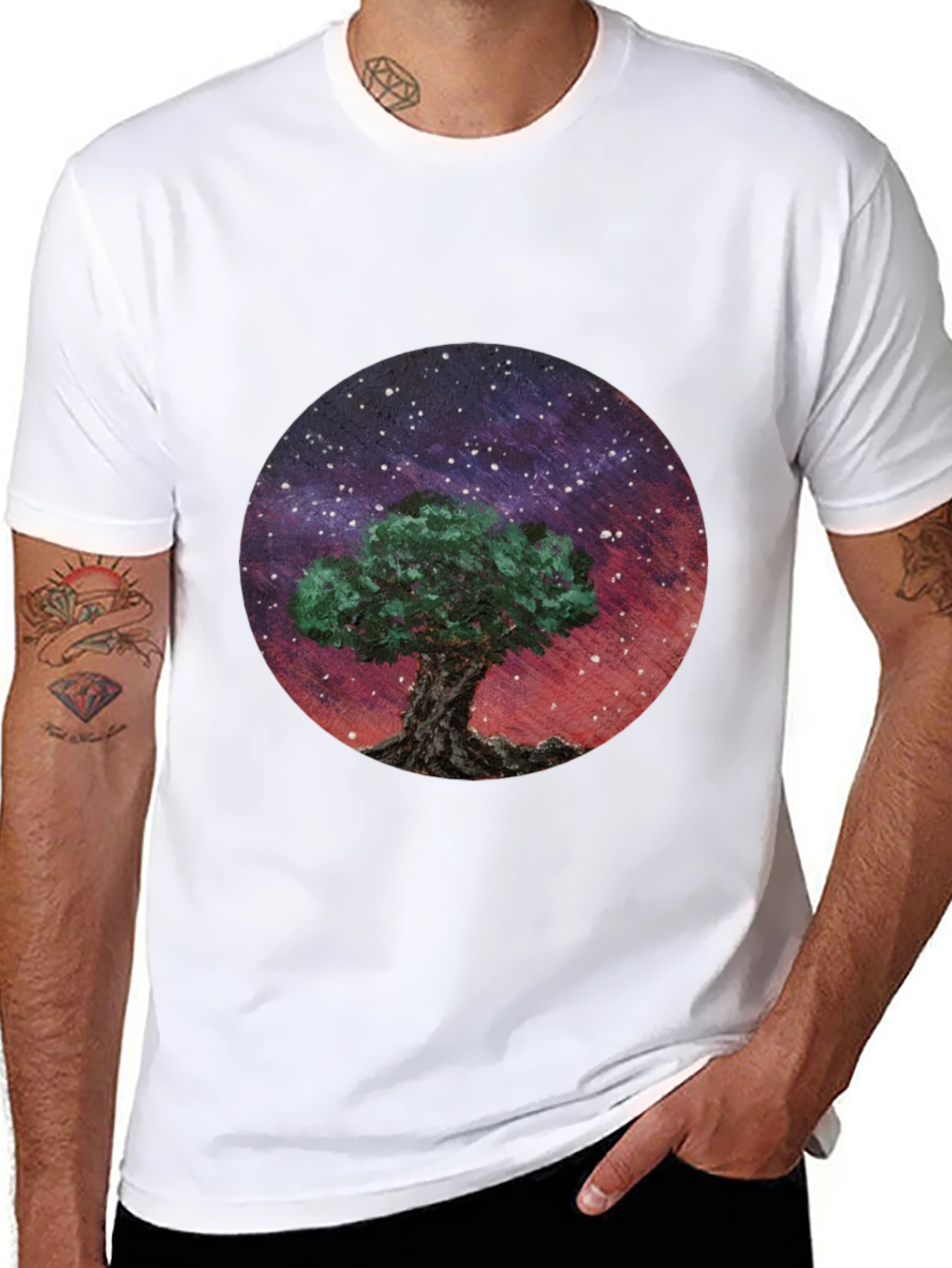 Celestial Tree Graphic Tee - Black Cotton Blend