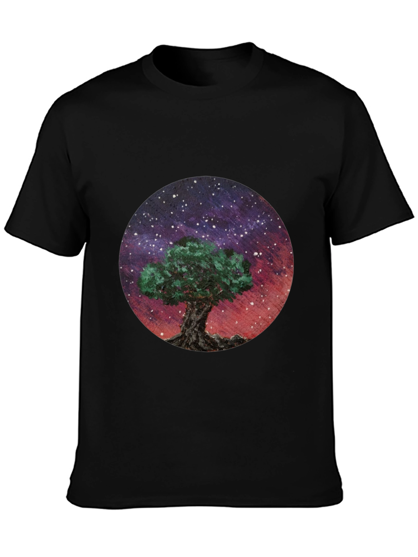 Celestial Tree Graphic Tee - Black Cotton Blend