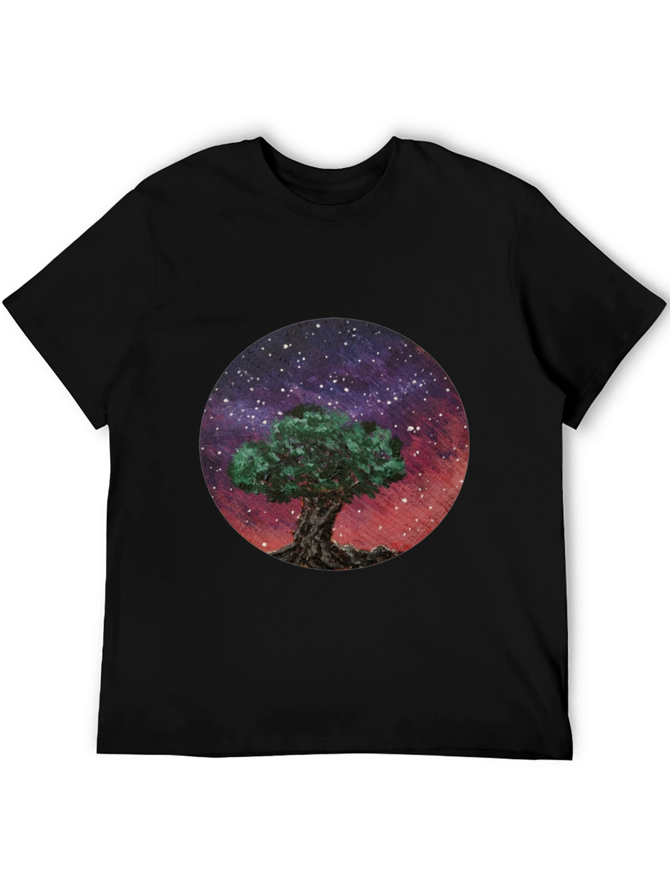 Celestial Tree Graphic Tee - Black Cotton Blend
