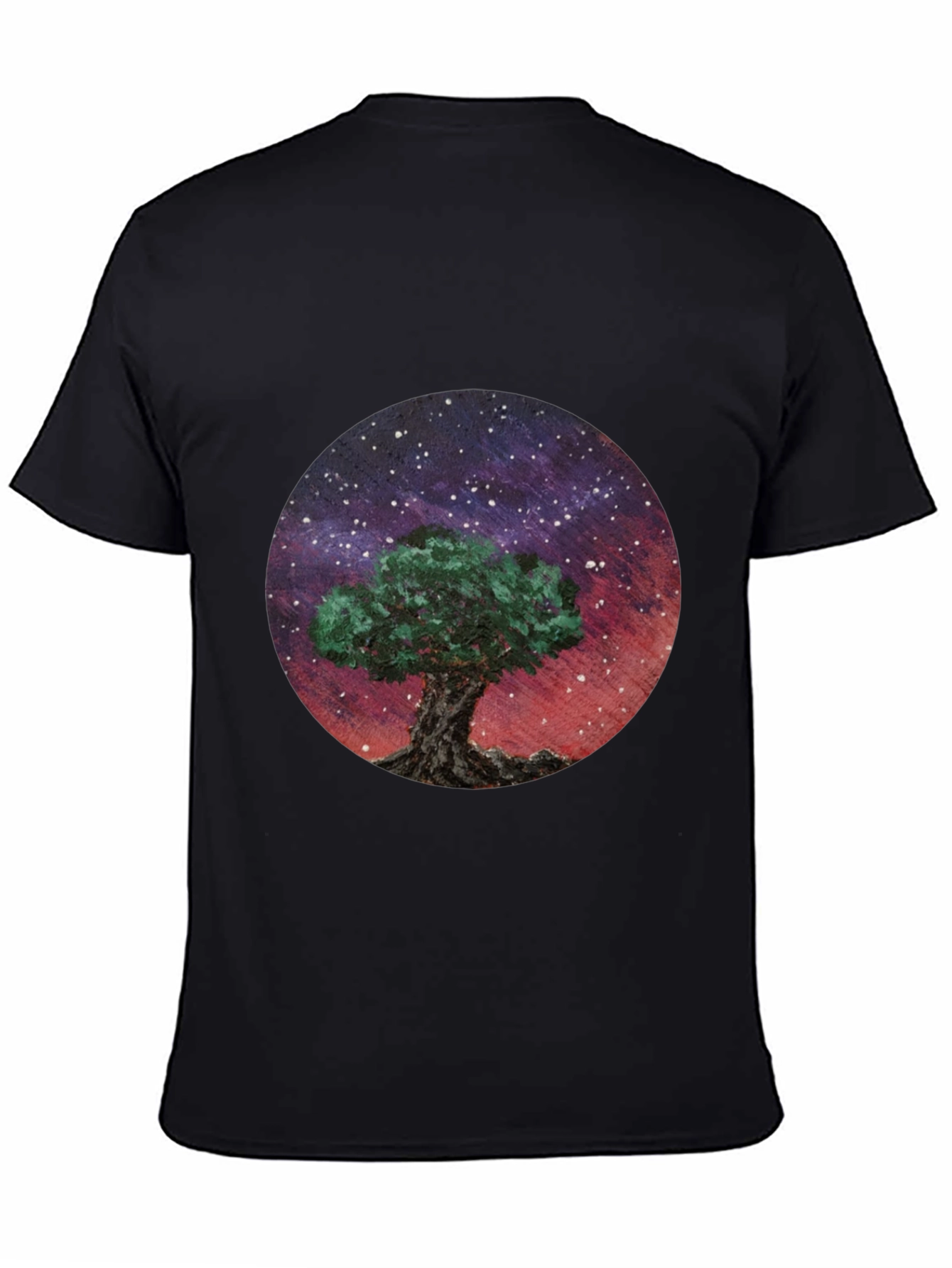 Celestial Tree Graphic Tee - Black Cotton Blend