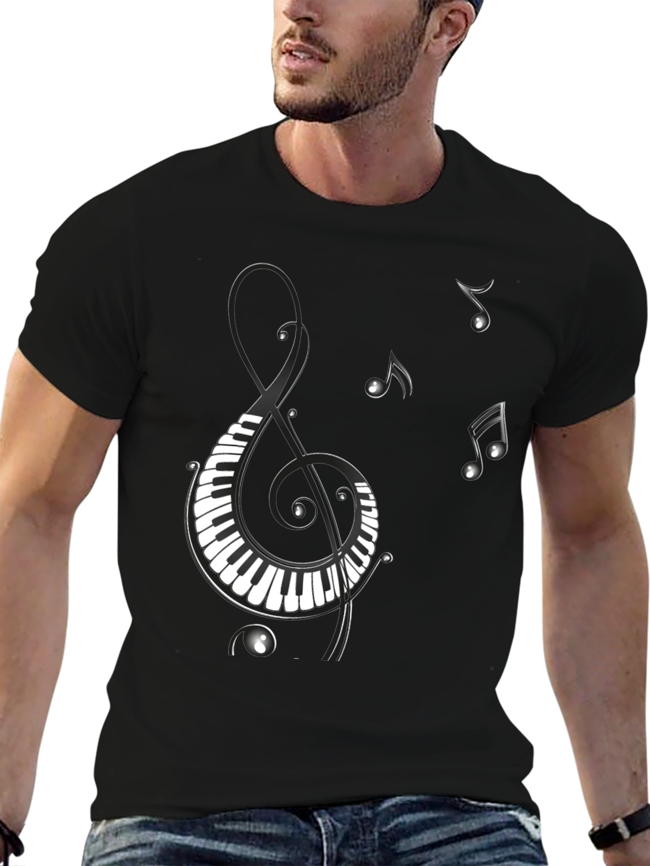 Musical Notes Piano Treble Clef Graphic T-Shirt