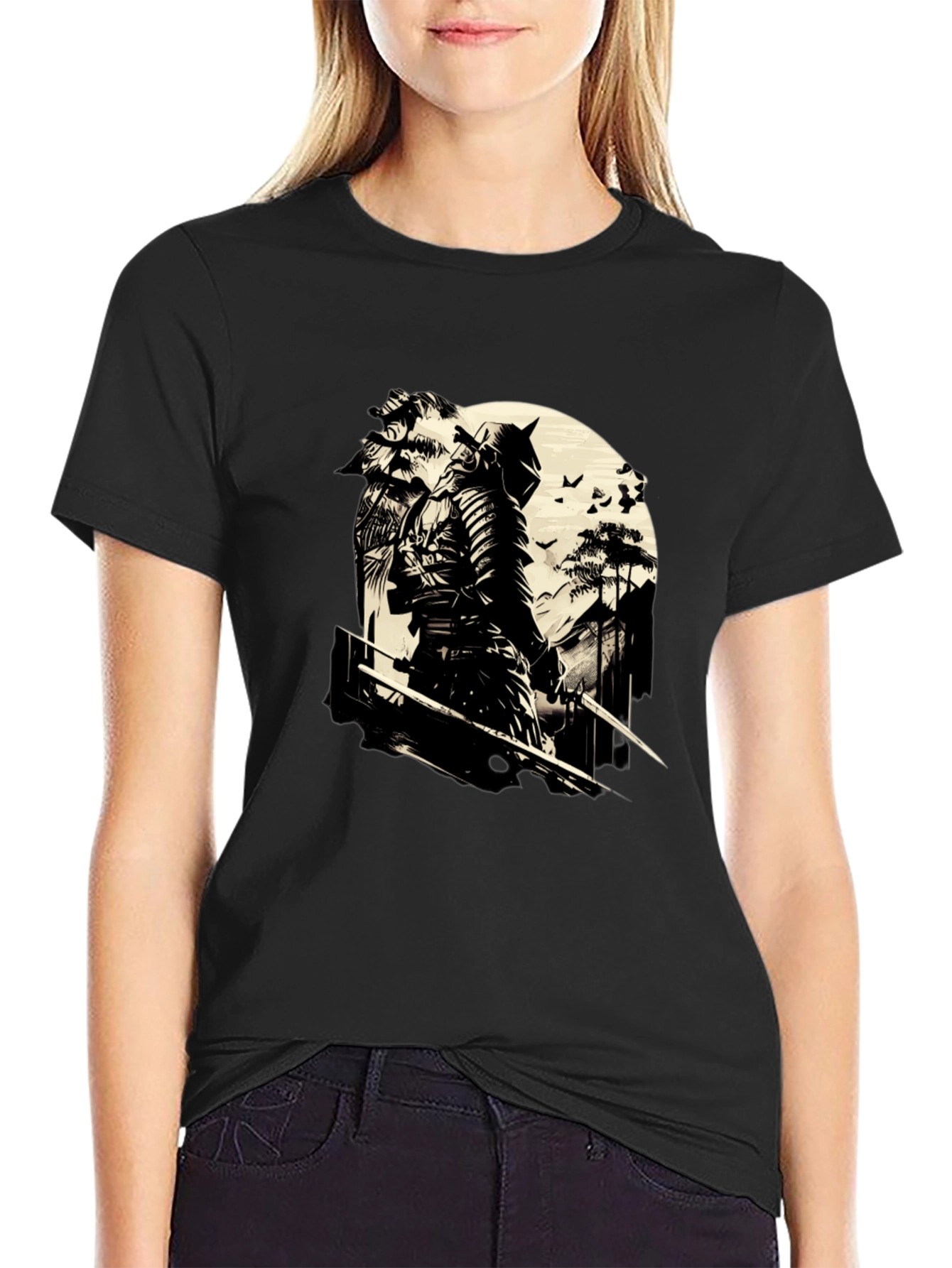Samurai Graphic Print Black T-Shirt