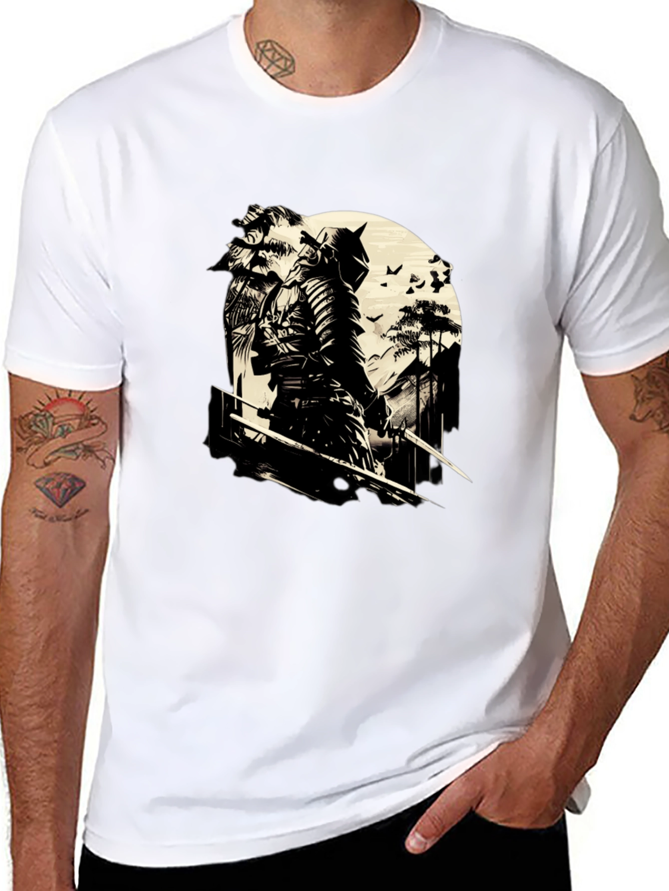 Samurai Graphic Print Black T-Shirt