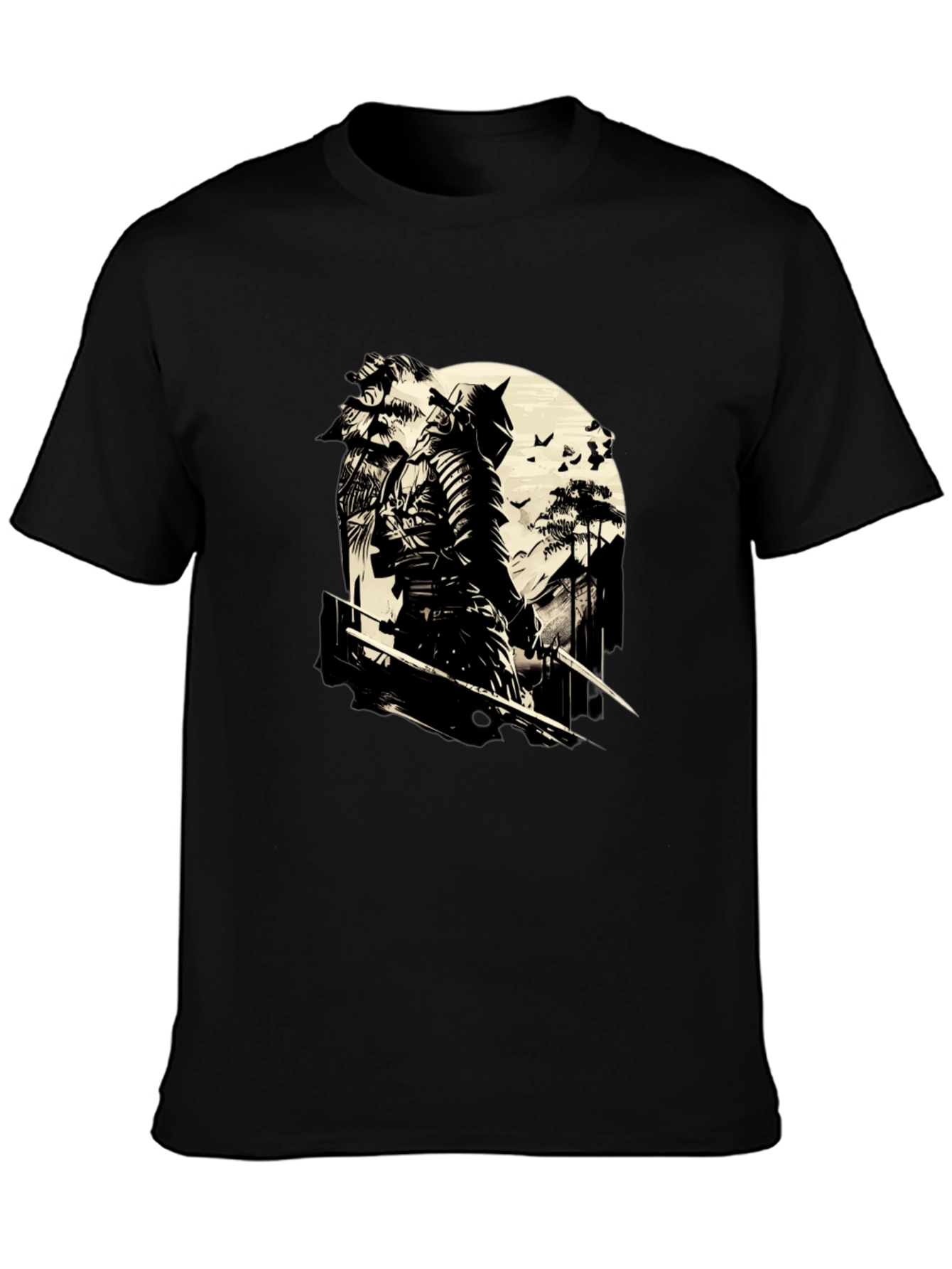 Samurai Graphic Print Black T-Shirt