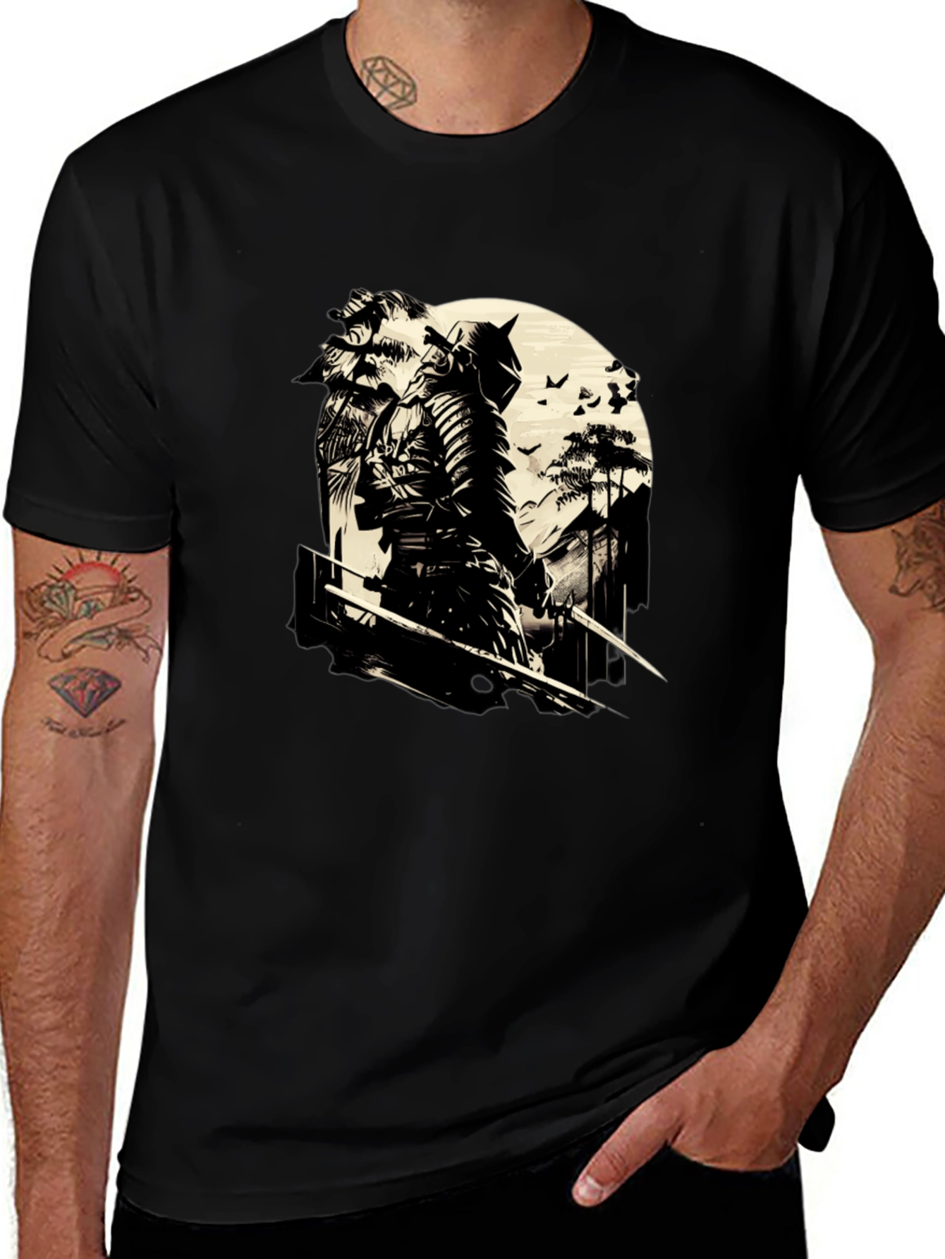 Samurai Graphic Print Black T-Shirt
