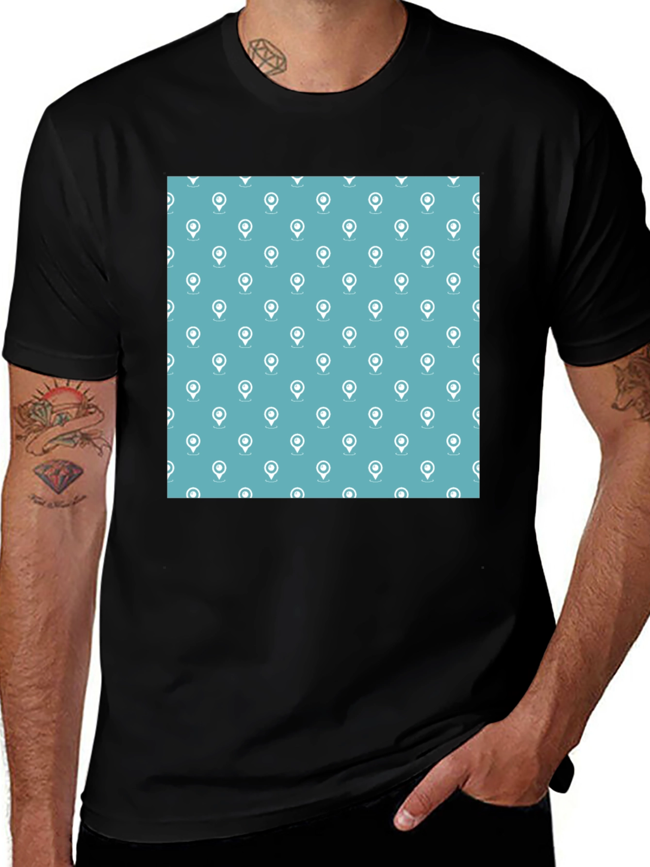 Stylish Location Pattern Black T-Shirt