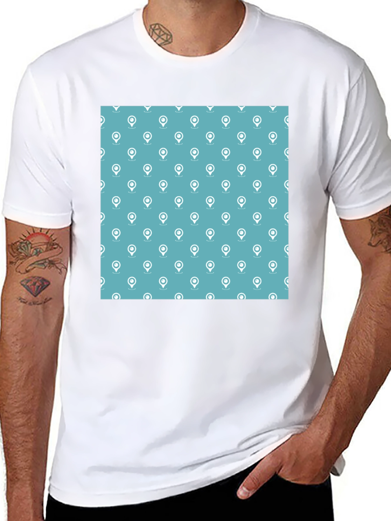 Stylish Location Pattern Black T-Shirt