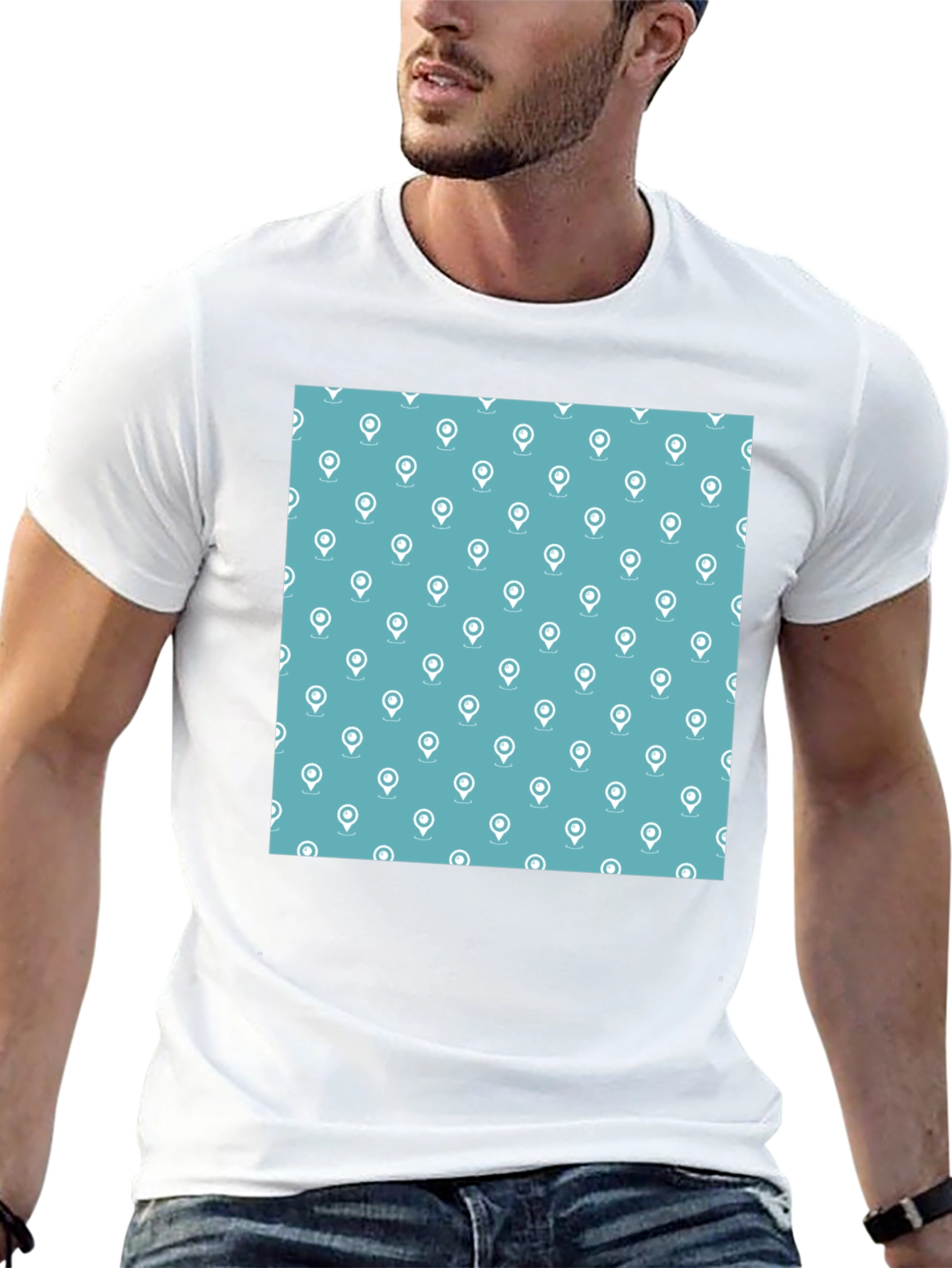 Stylish Location Pattern Black T-Shirt