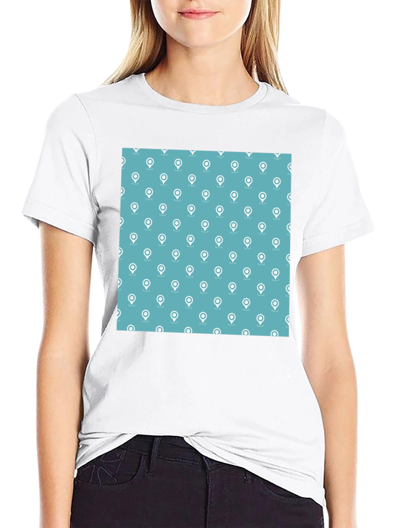 Stylish Location Pattern Black T-Shirt
