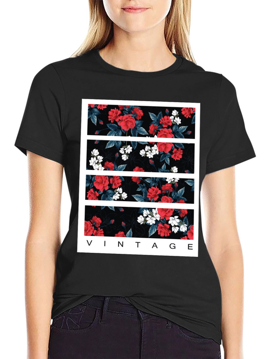 Floral Vintage Print Black T-Shirt