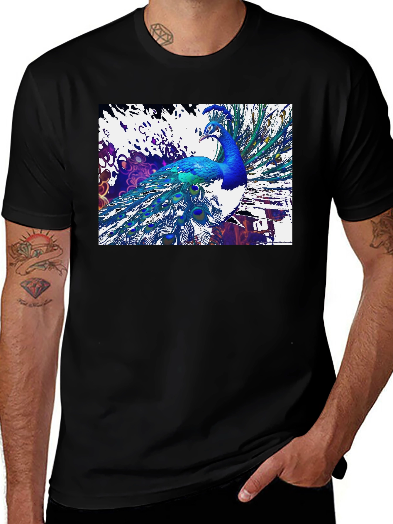 Peacock Graphic Black T-Shirt - Unique Design