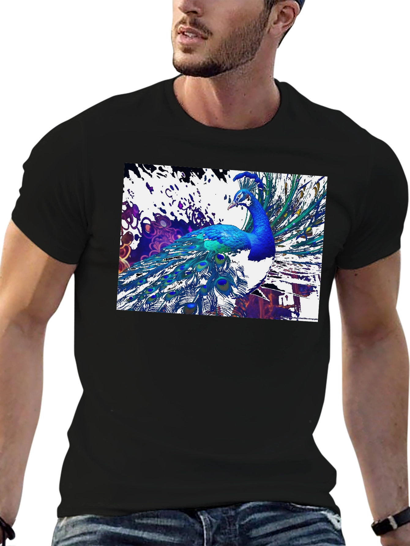 Peacock Graphic Black T-Shirt - Unique Design
