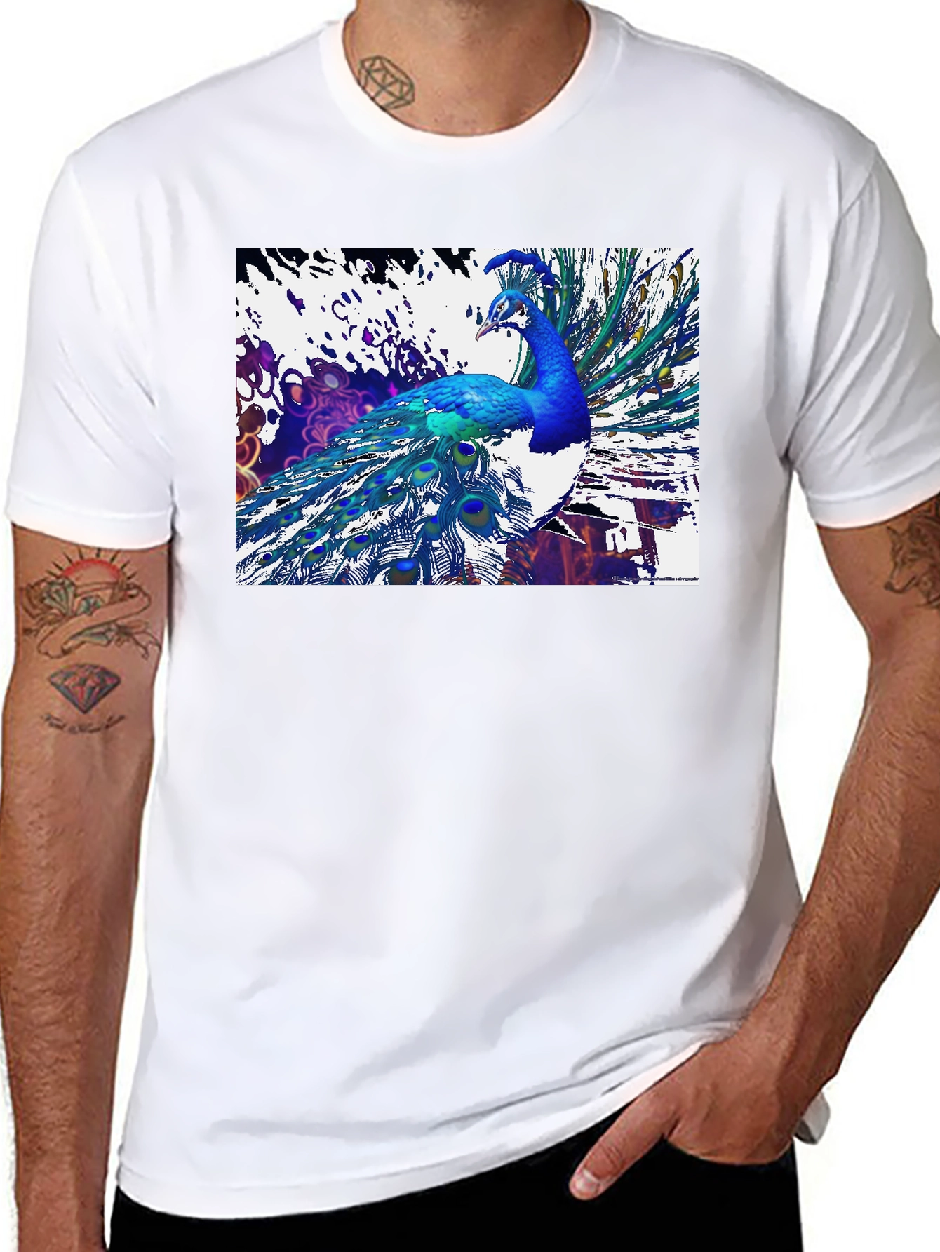 Peacock Graphic Black T-Shirt - Unique Design