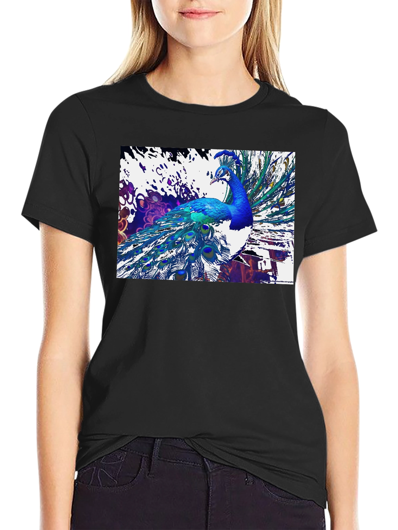 Peacock Graphic Black T-Shirt - Unique Design