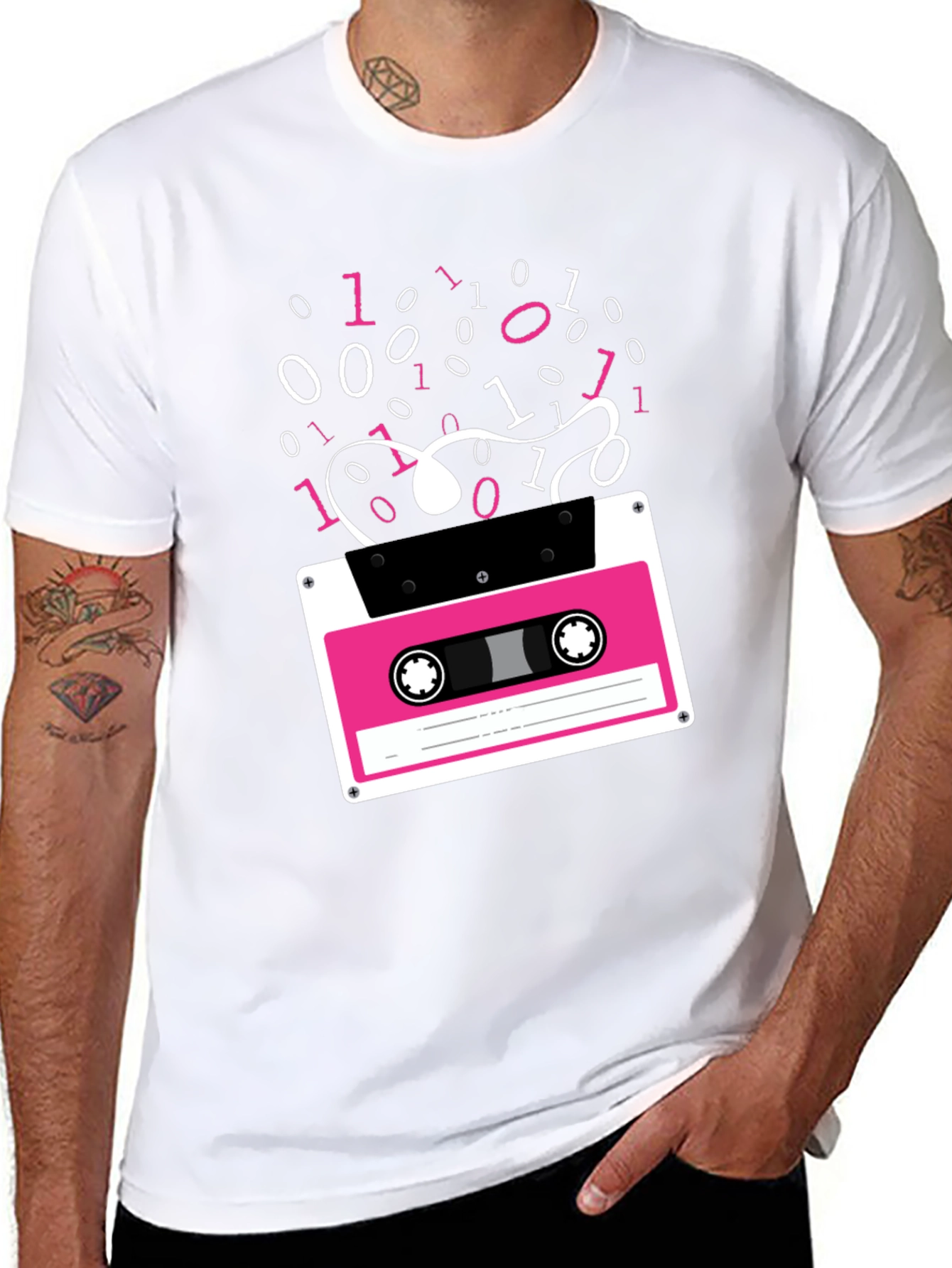 Retro Cassette Tape Binary Code Graphic Tee