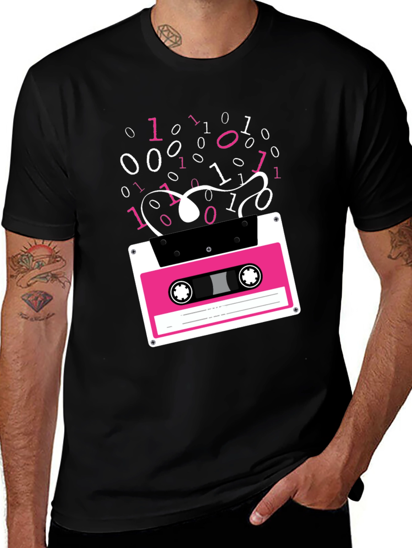 Retro Cassette Tape Binary Code Graphic Tee