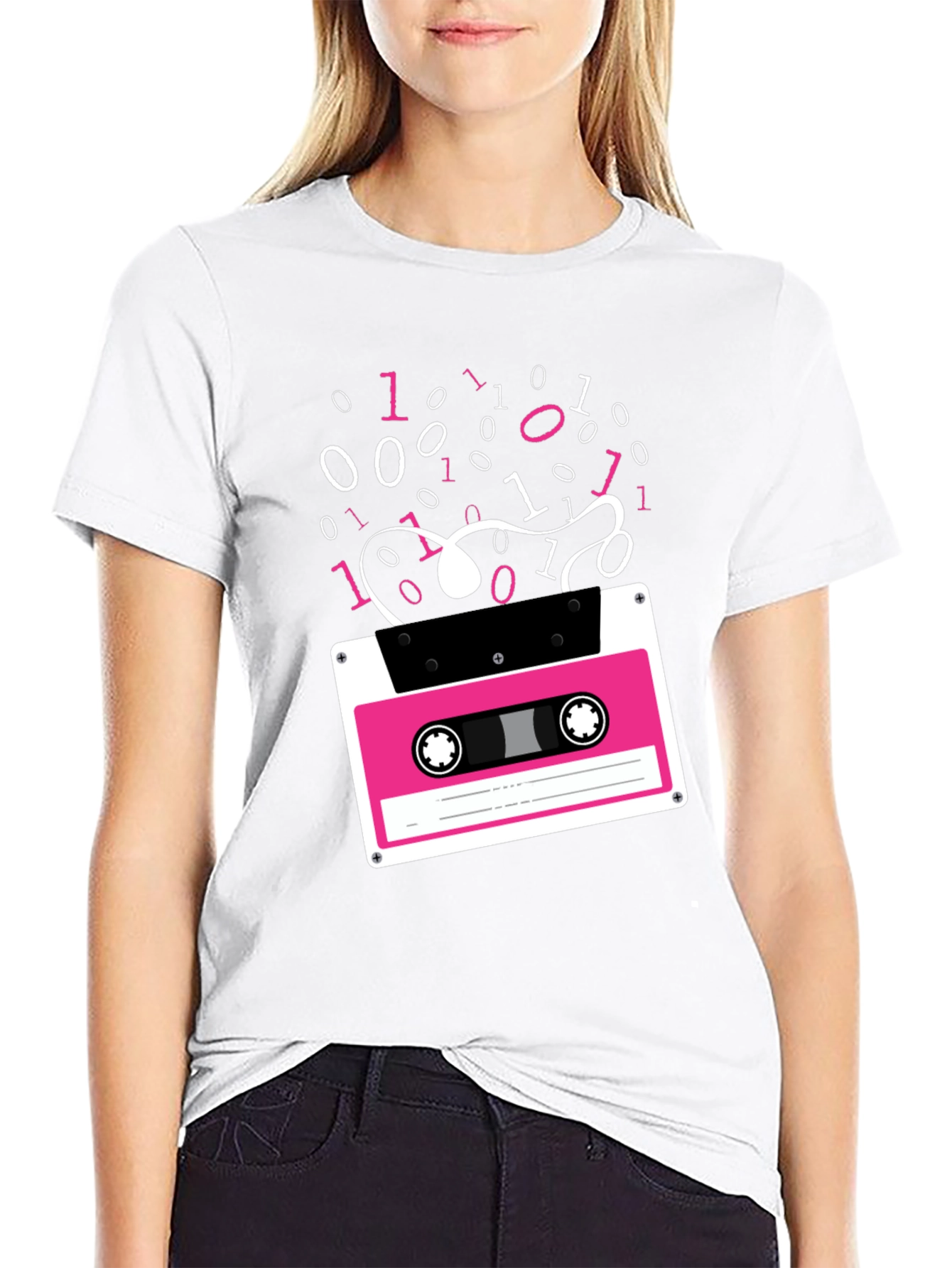 Retro Cassette Tape Binary Code Graphic Tee