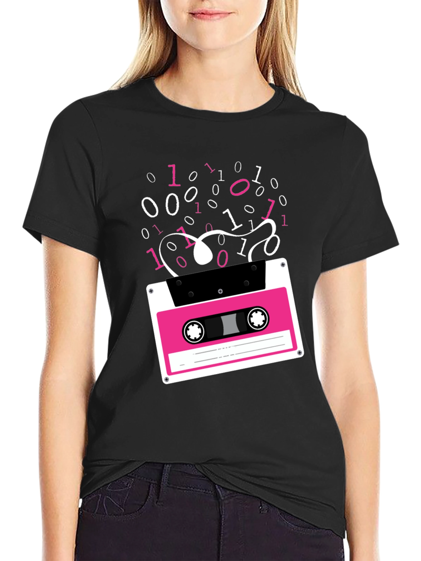 Retro Cassette Tape Binary Code Graphic Tee