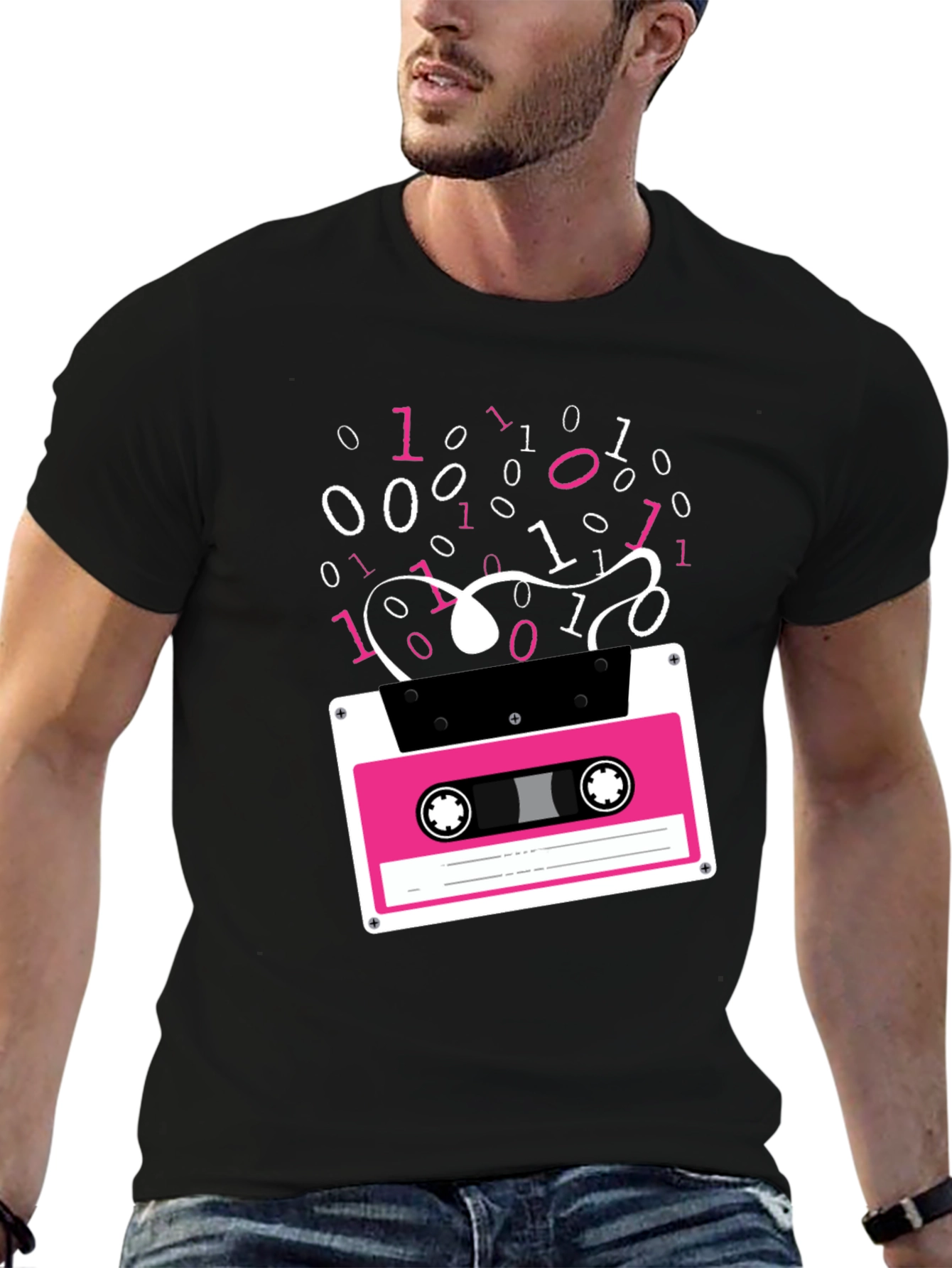 Retro Cassette Tape Binary Code Graphic Tee