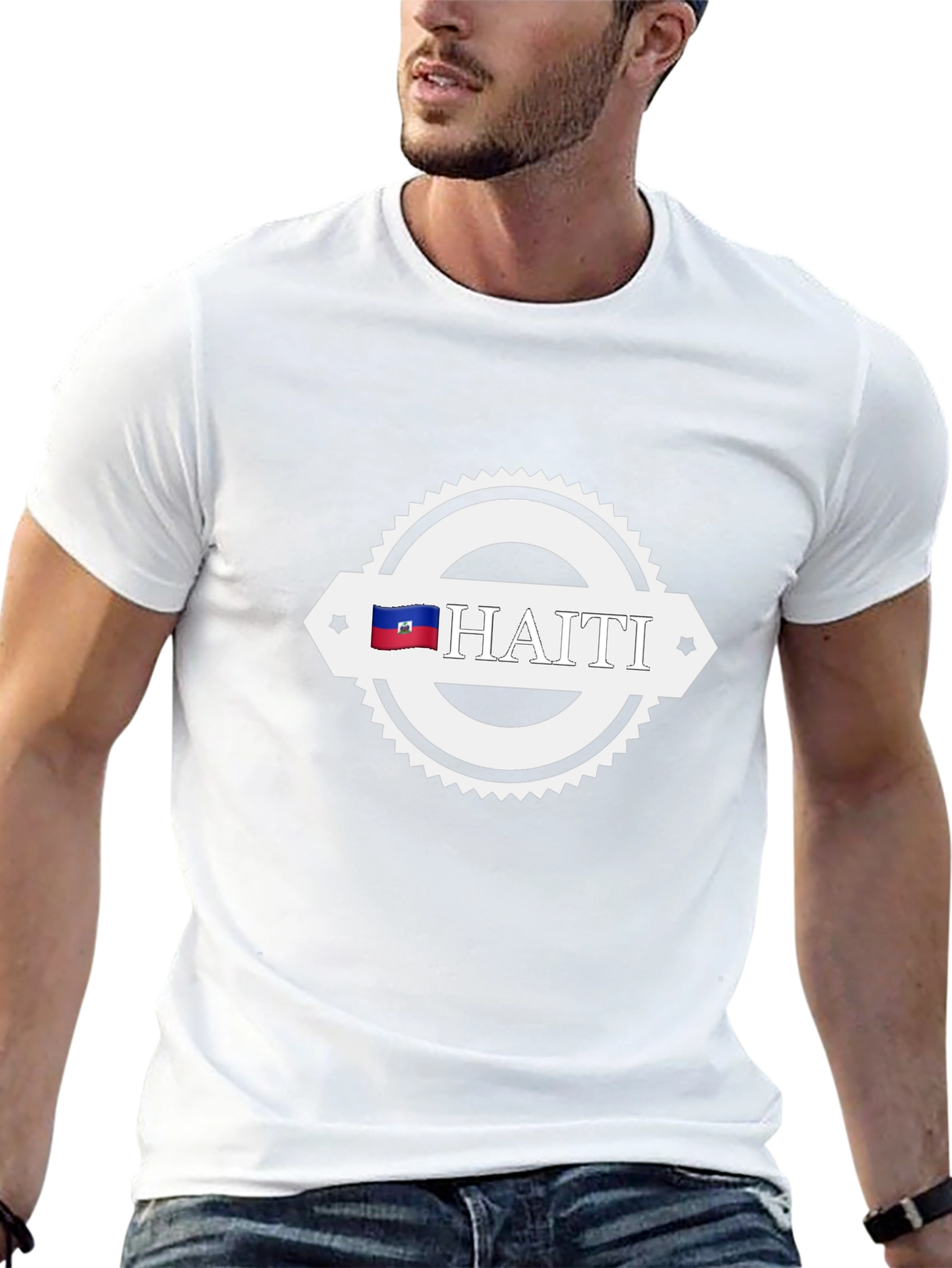 Haiti Flag Graphic Print Black T-Shirt