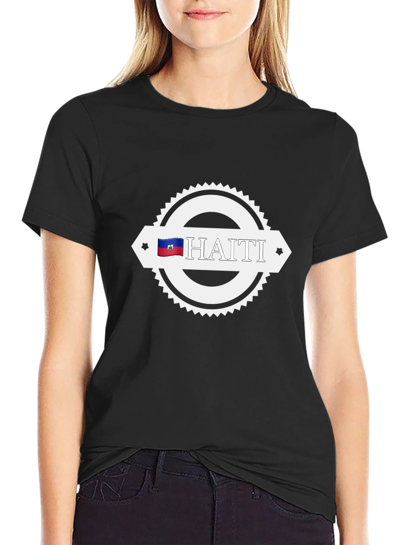 Haiti Flag Graphic Print Black T-Shirt