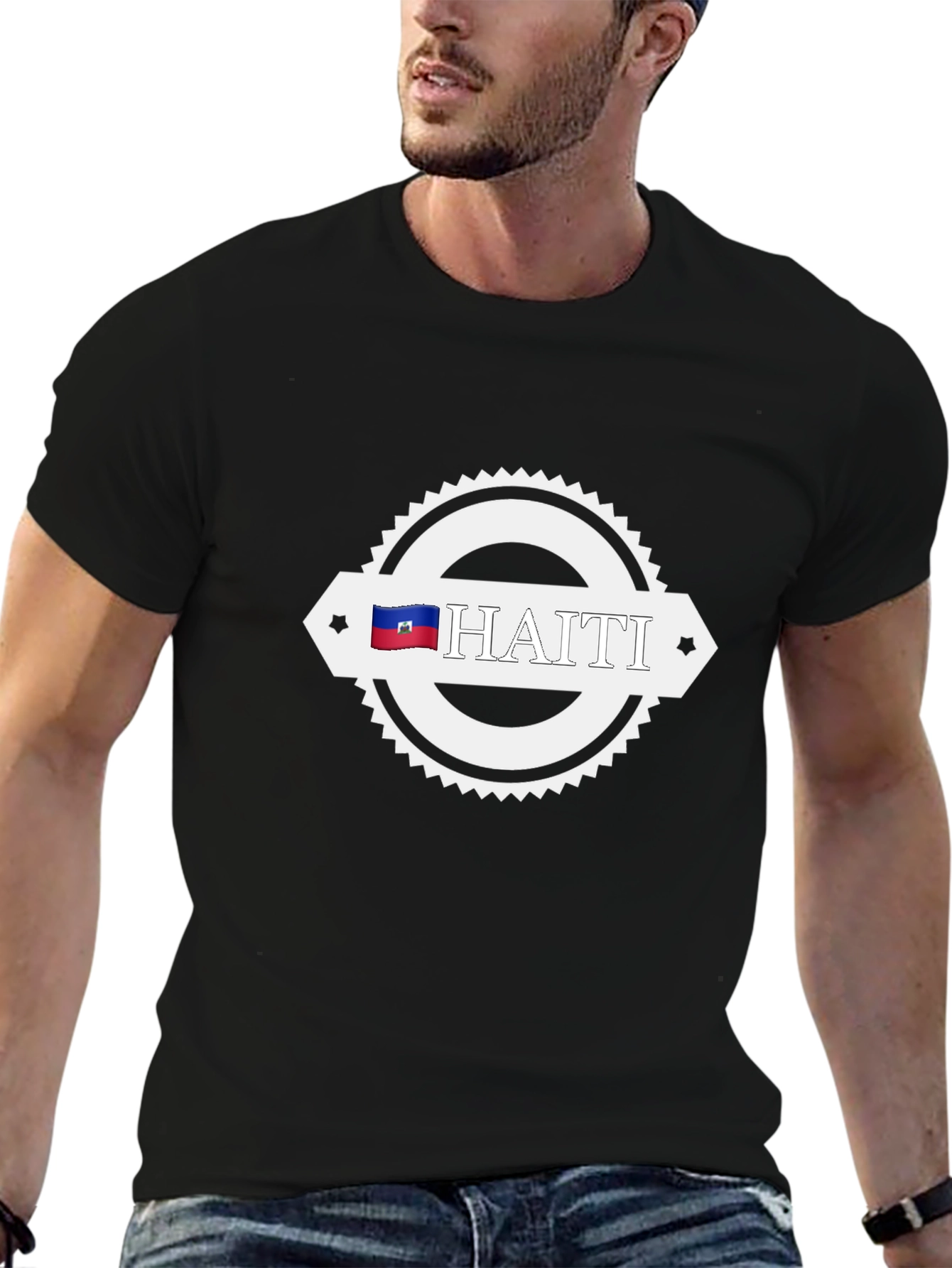 Haiti Flag Graphic Print Black T-Shirt