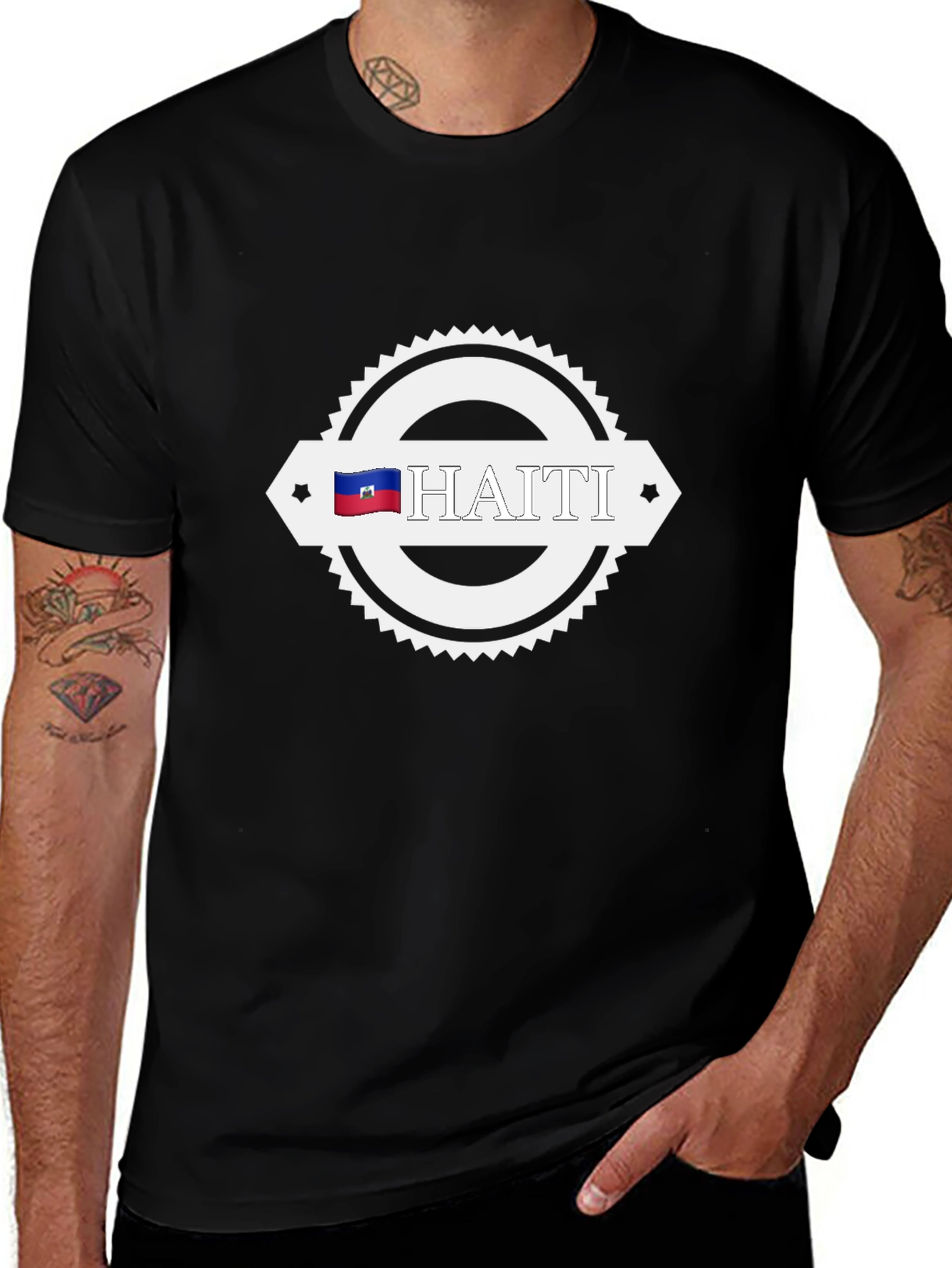 Haiti Flag Graphic Print Black T-Shirt