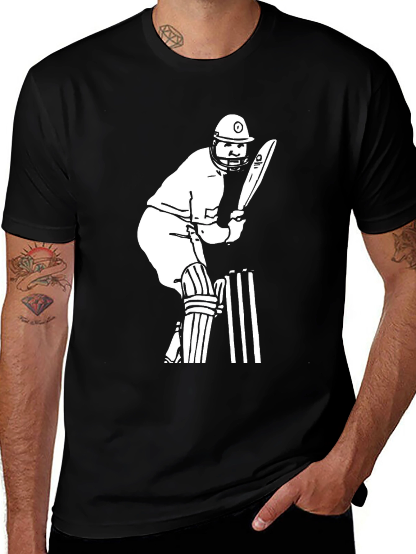 Cricket Player Graphic Tee - Black Cotton T-Shirt